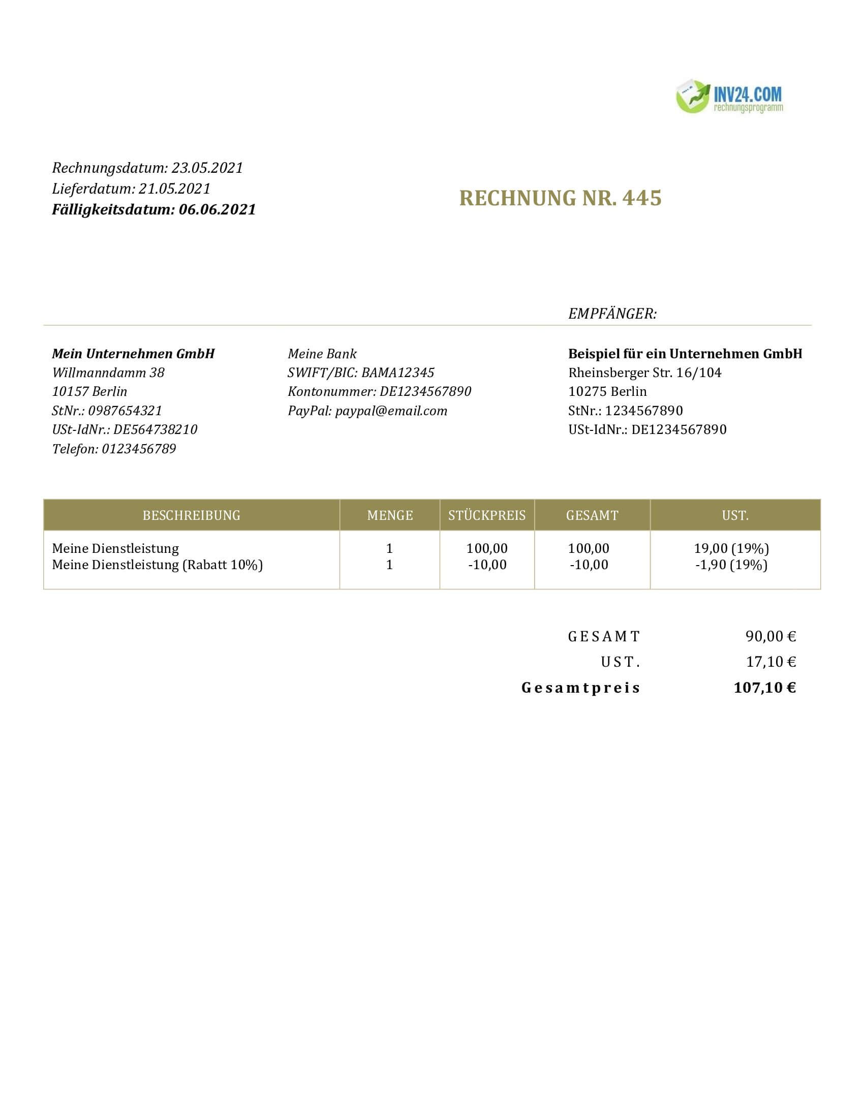 Rechnungsvorlage zum Ausfüllen (Word / Google Docs)