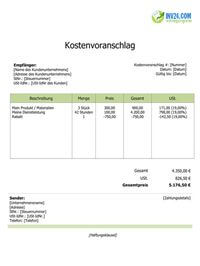 Kostenvoranschlag Beispiel