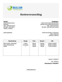 Kostenvoranschlag Vordruck