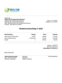 Kostenvoranschlag Vorlage