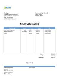 Online Kostenvoranschlag Vorlage