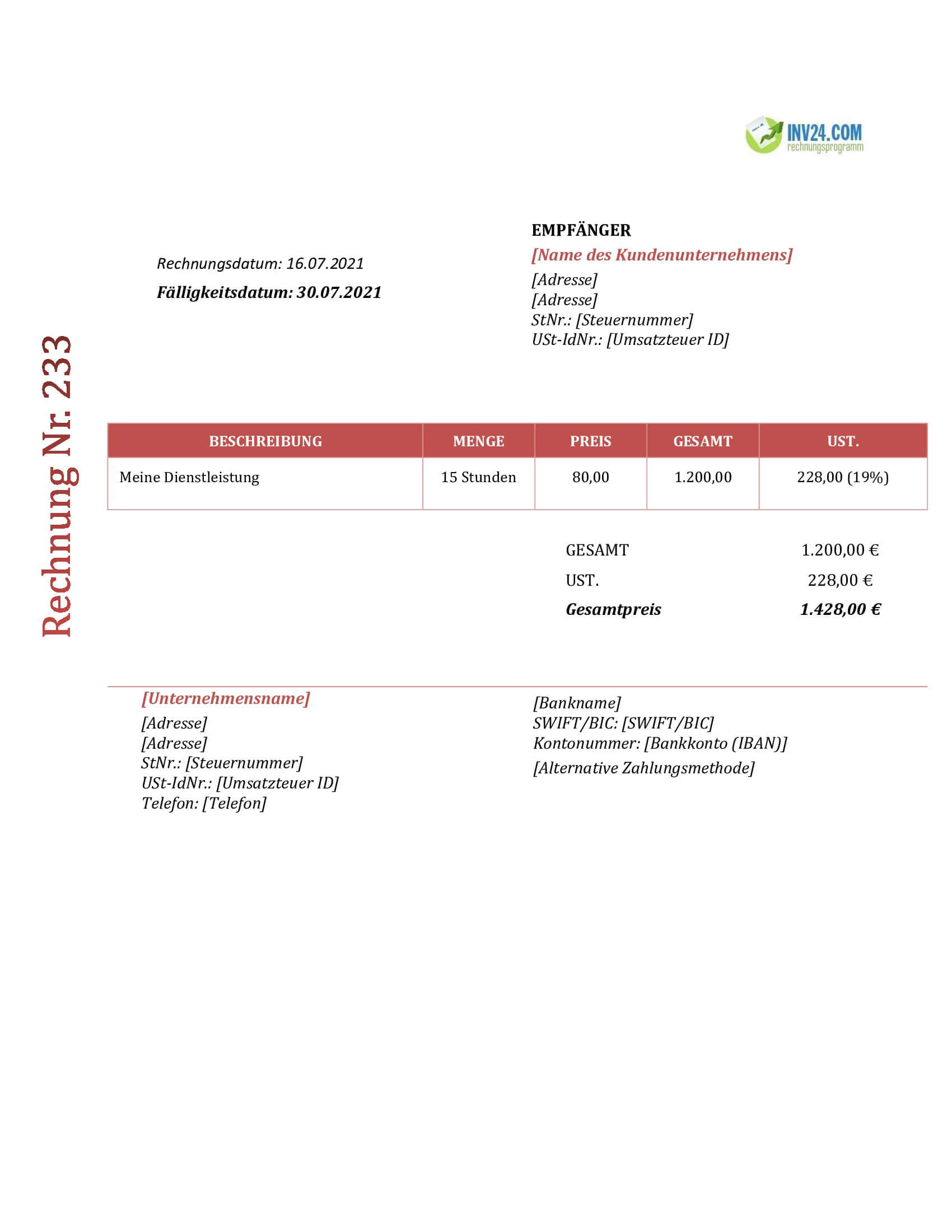 Vorlage Rechnung Dienstleistung (Word / Google Docs)