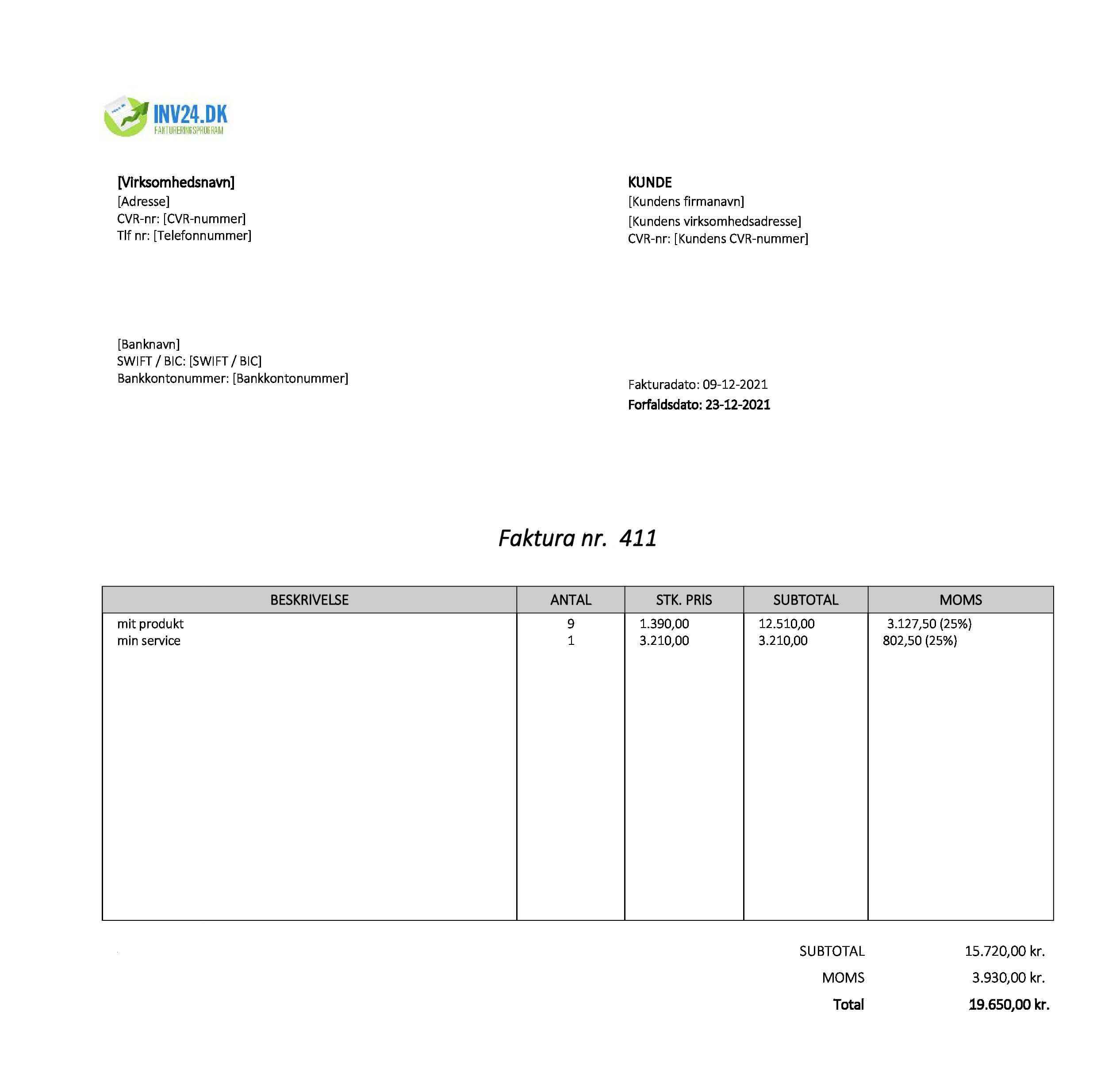 faktura skabelon Google sheets