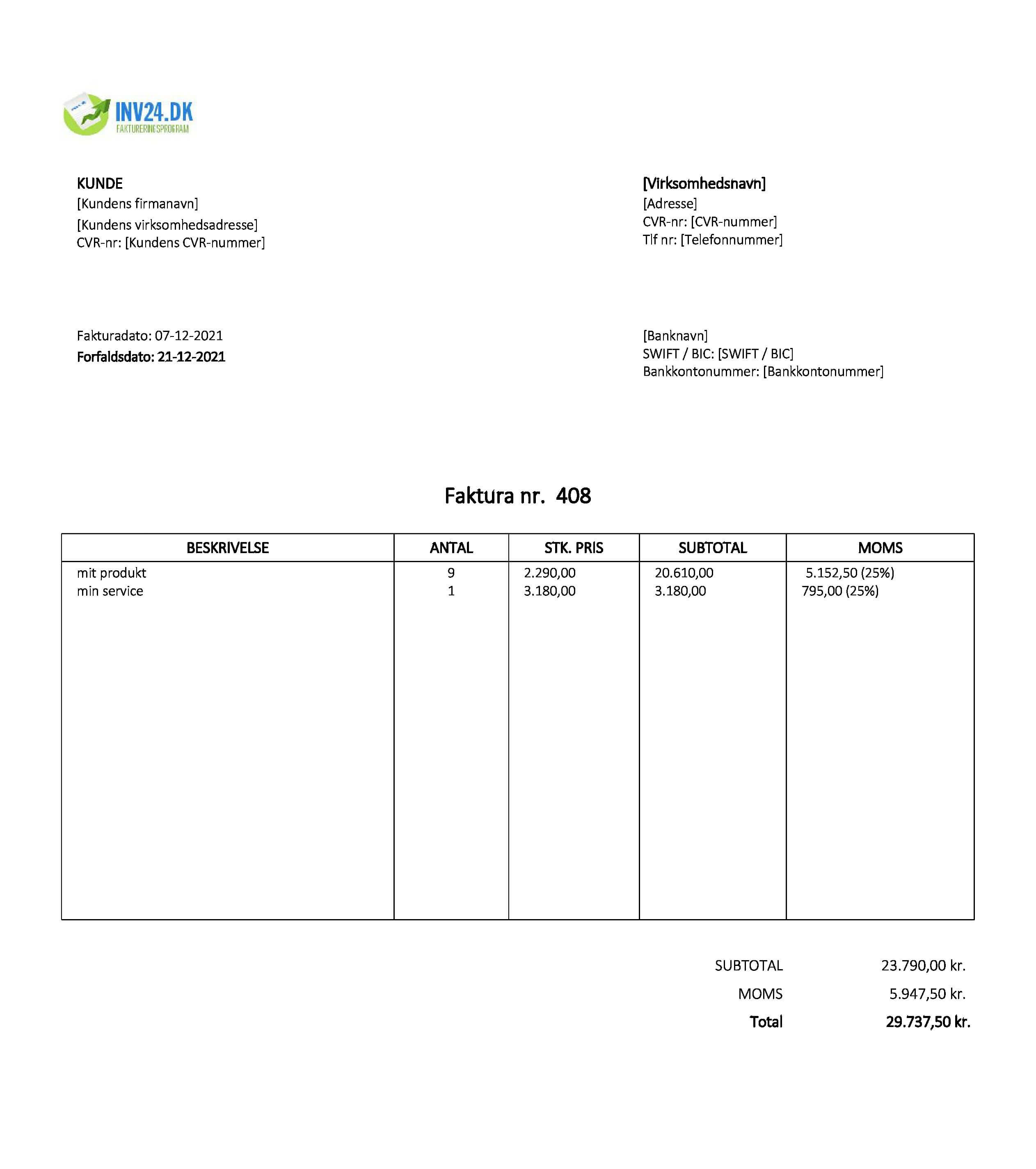 faktura skabelon Open Office (Excel / Google Sheets) faktura skabelon Open Office (Excel / Google Sheets)