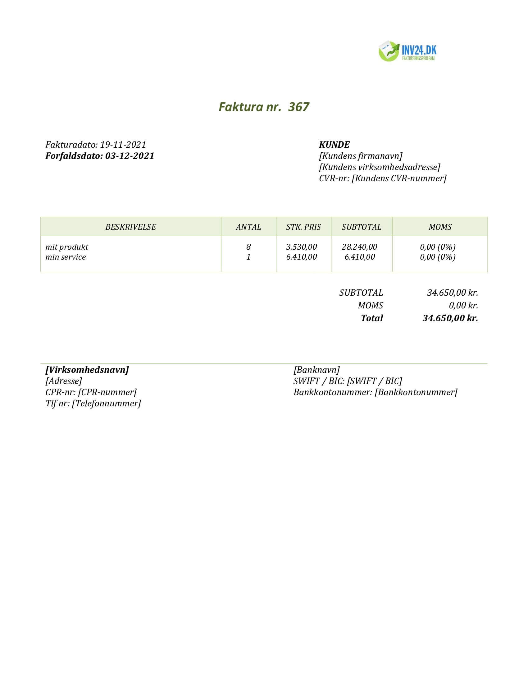 faktura skabelon privatperson faktura skabelon privatperson