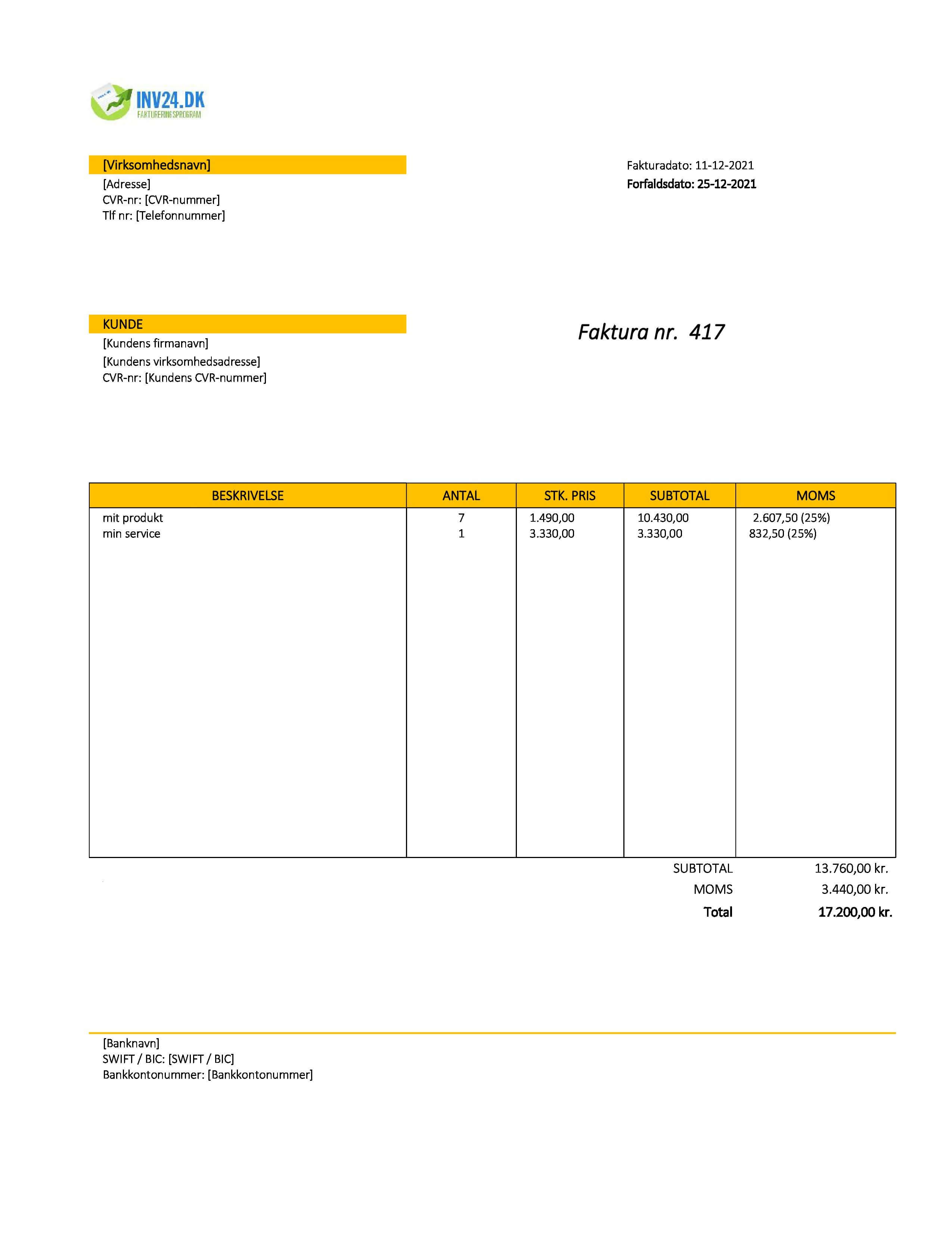 freelance faktura skabelon freelance faktura skabelon