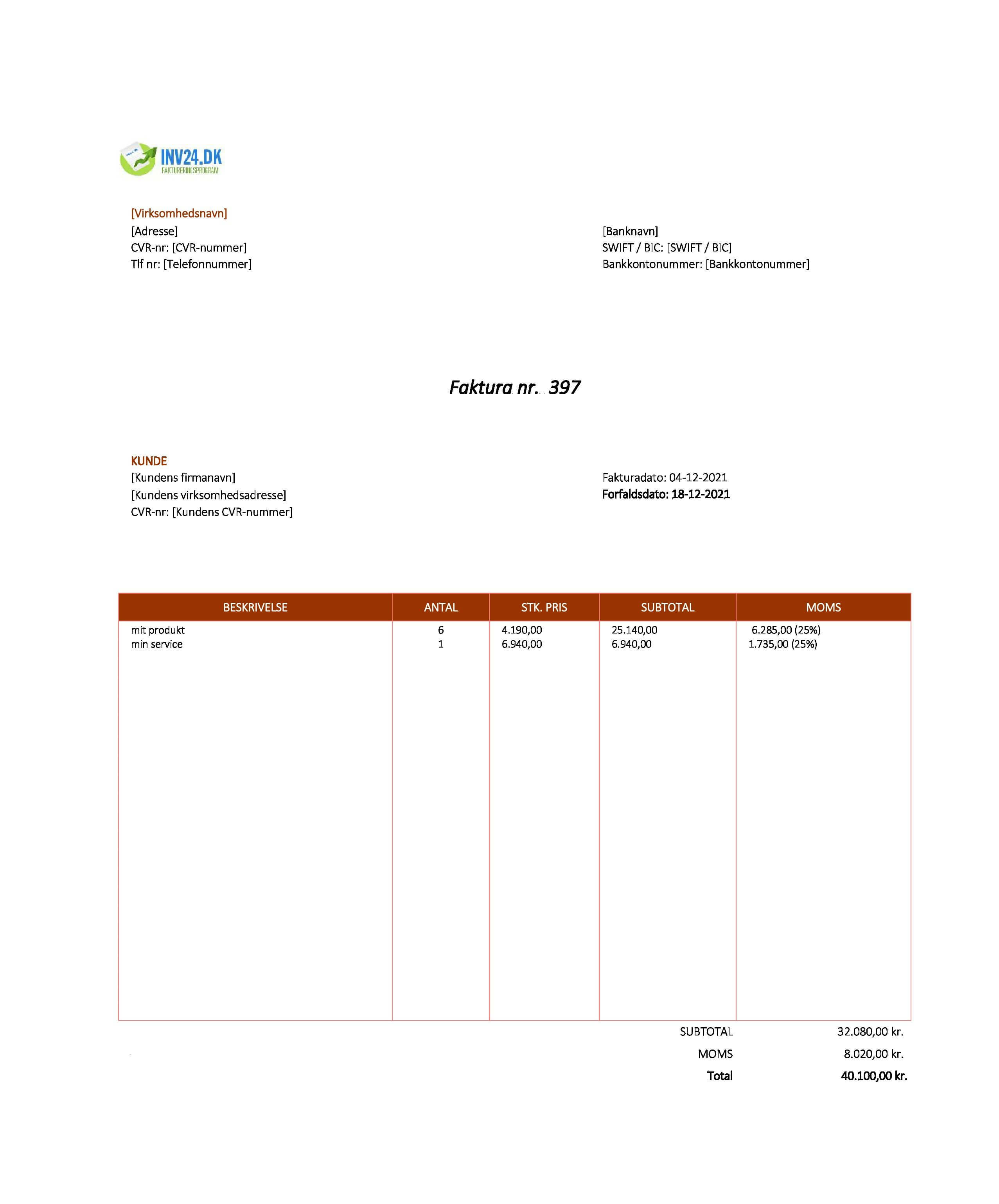 simpel faktura skabelon (Excel / Google Sheets) simpel faktura skabelon (Excel / Google Sheets)