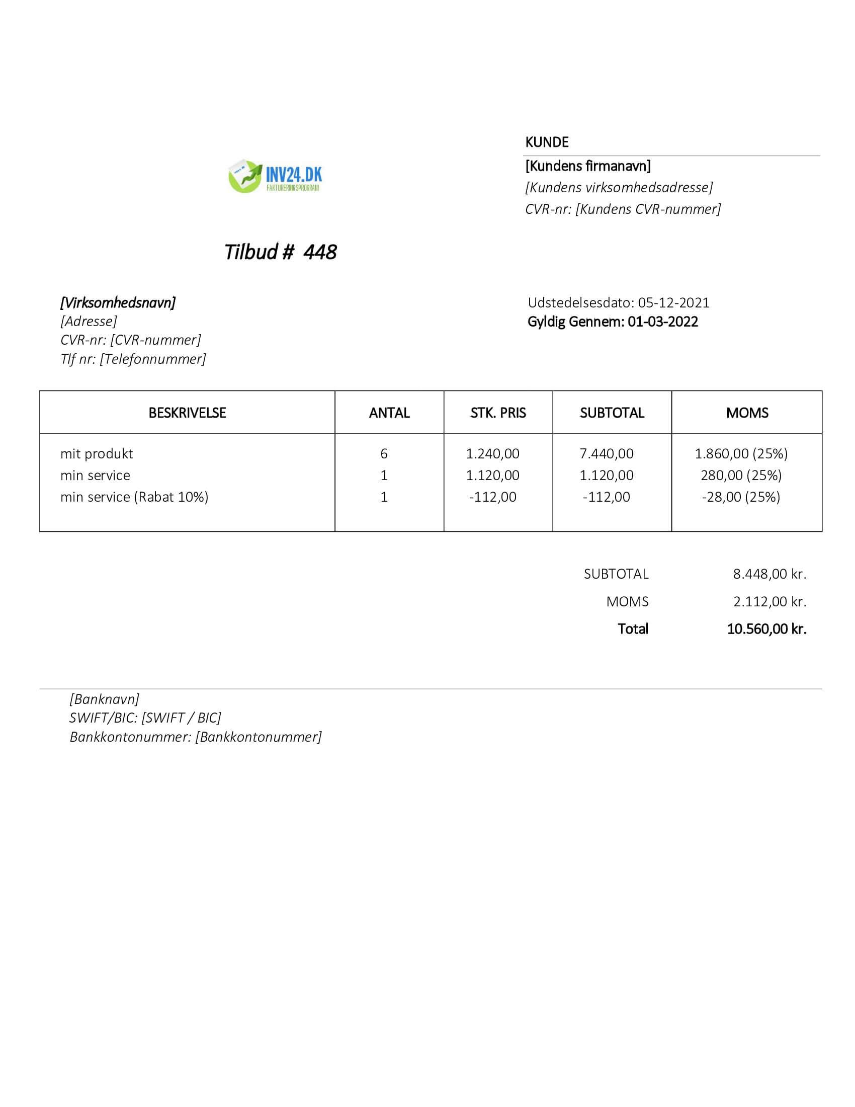 tilbudsliste skabelon (Word / Google Docs) tilbudsliste skabelon (Word / Google Docs)
