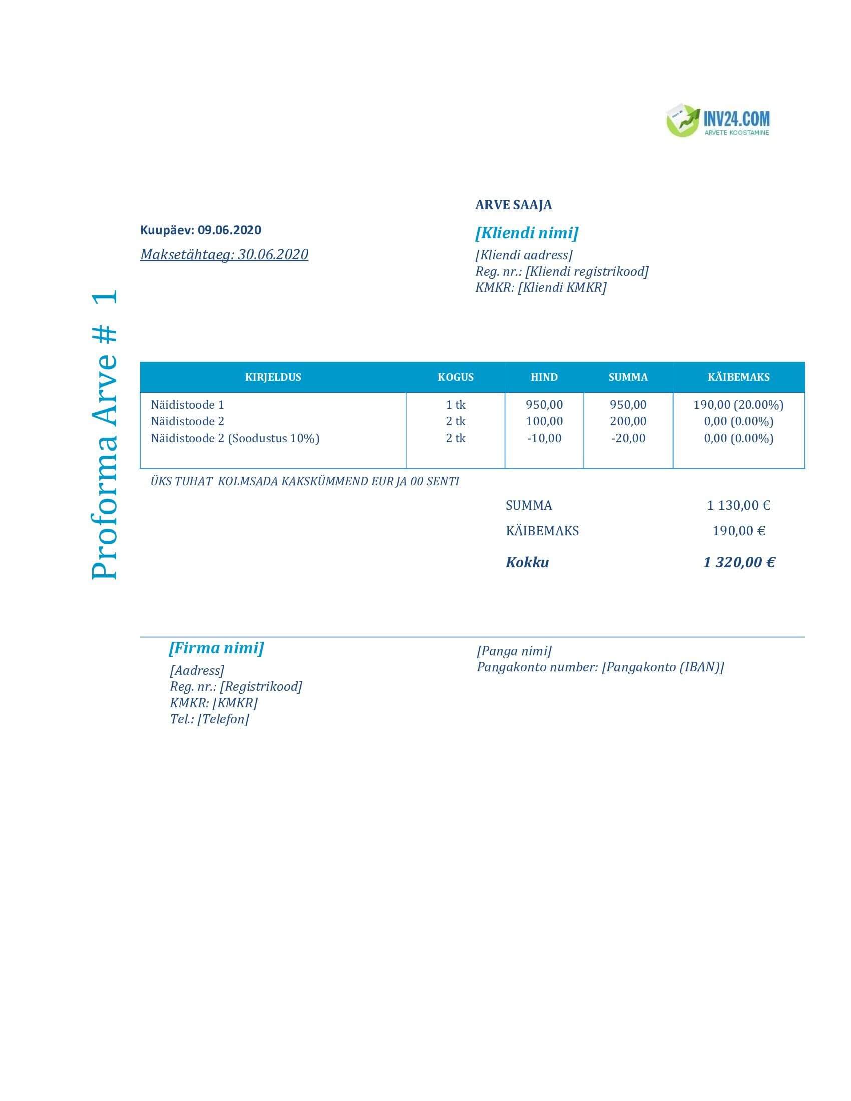 proforma arve näidis