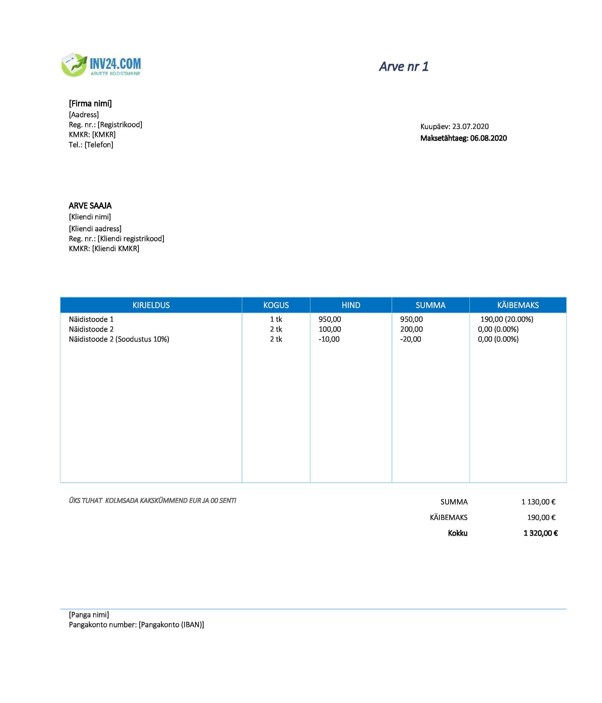 arve blankett xls (Excel / Google Sheets)