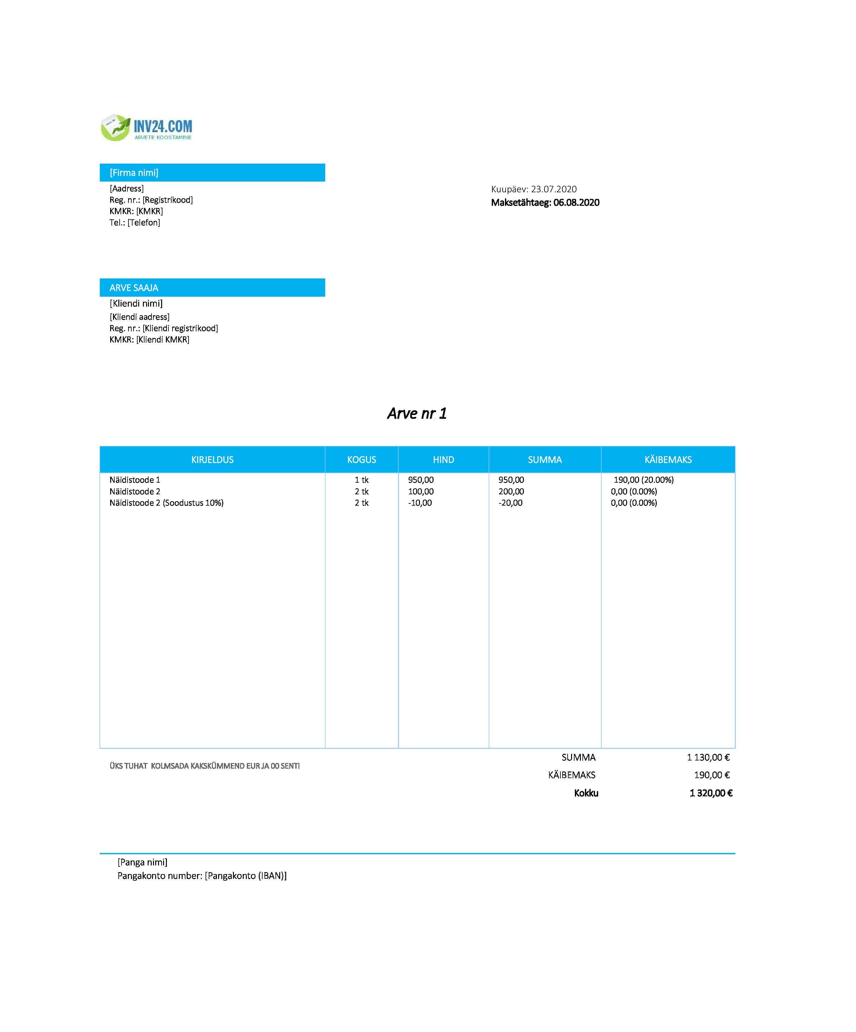 Arve blankett Excel (Excel / Google Sheets)