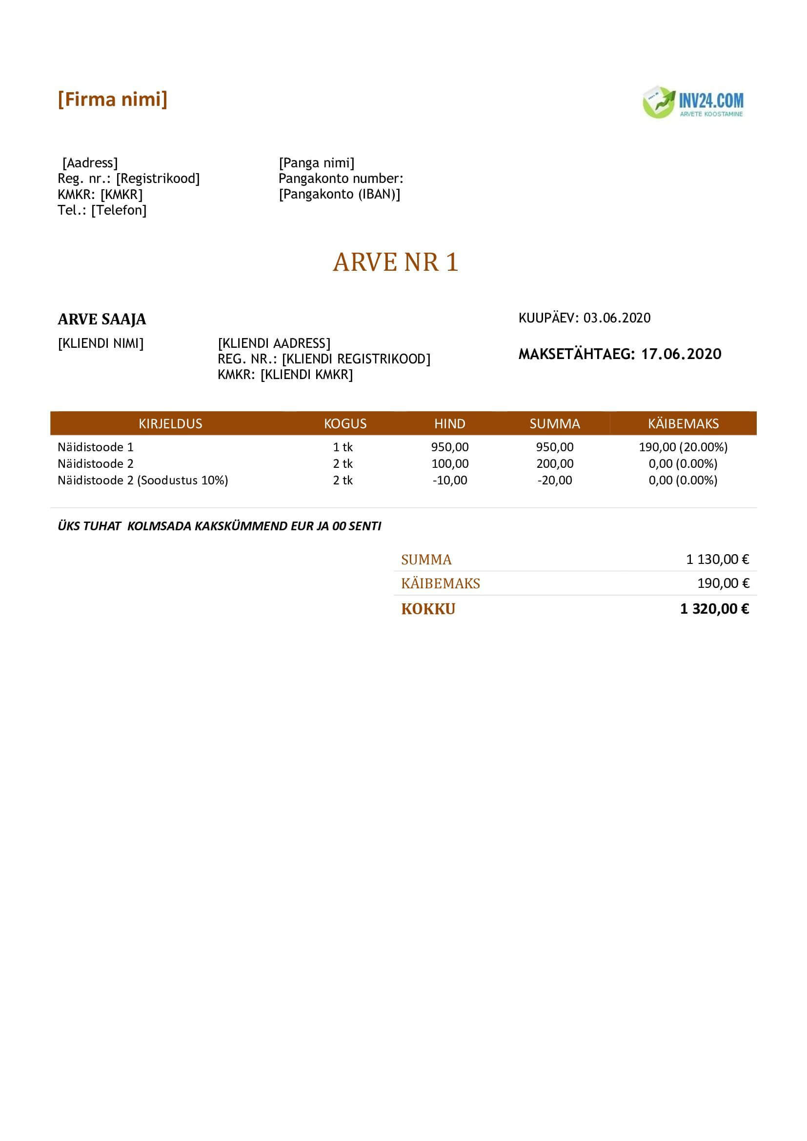 arve põhi (Word / Google Docs)