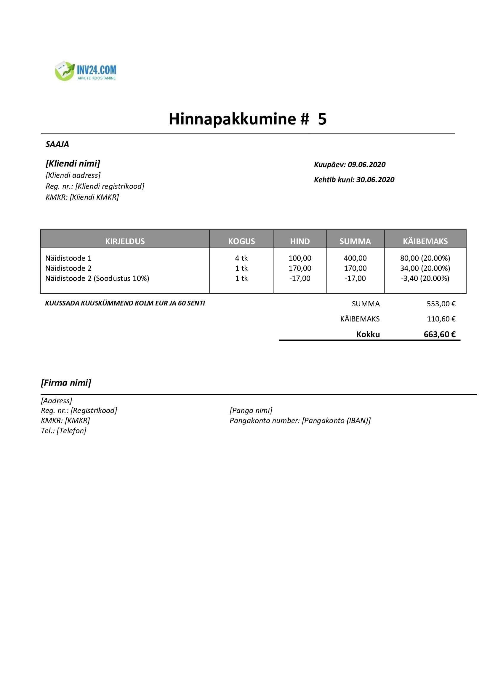 Hinnapakkumise näidis Word (Word / Google Docs) Hinnapakkumise näidis Word (Word / Google Docs)