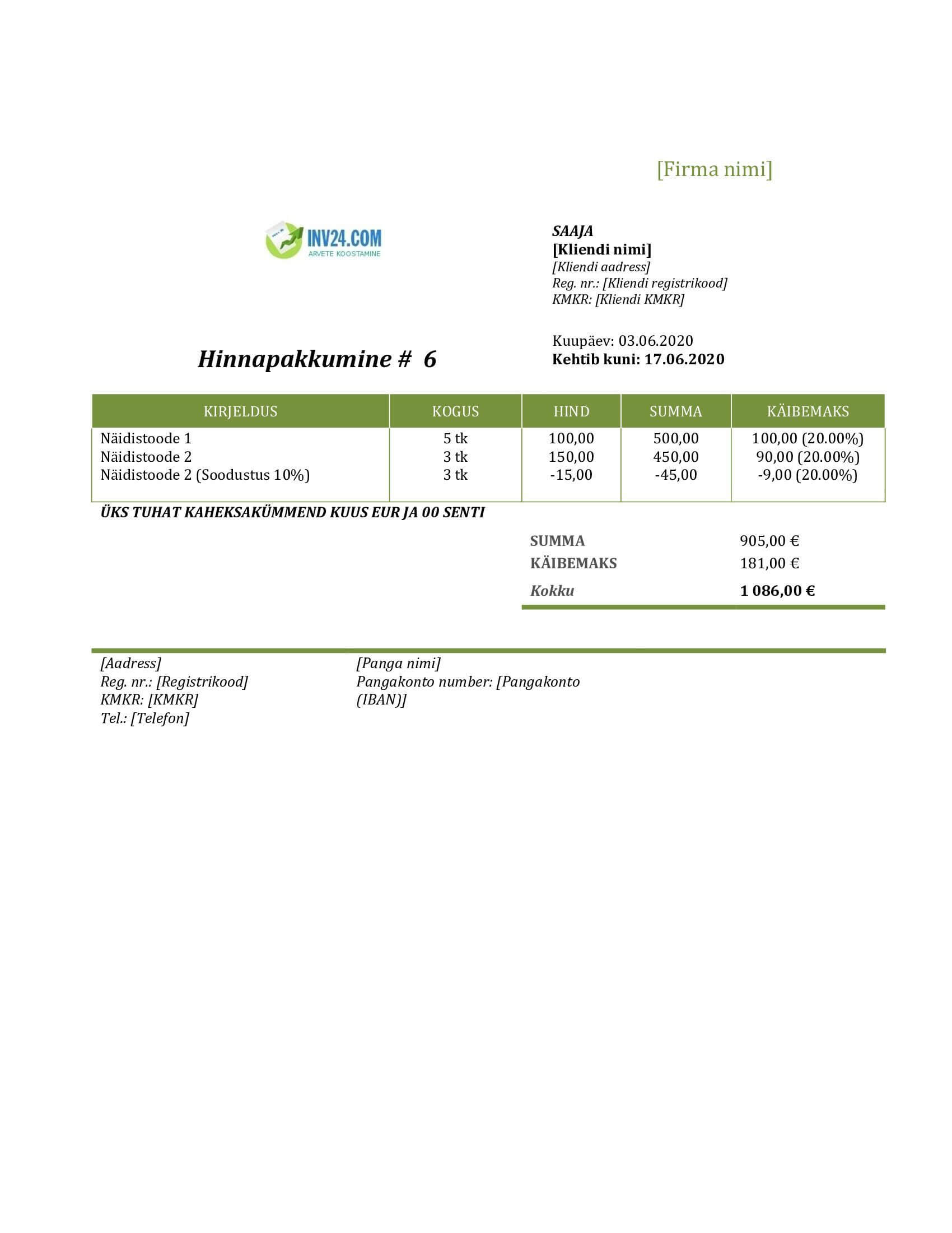 hinnapakkumise põhi (Word / Google Docs)