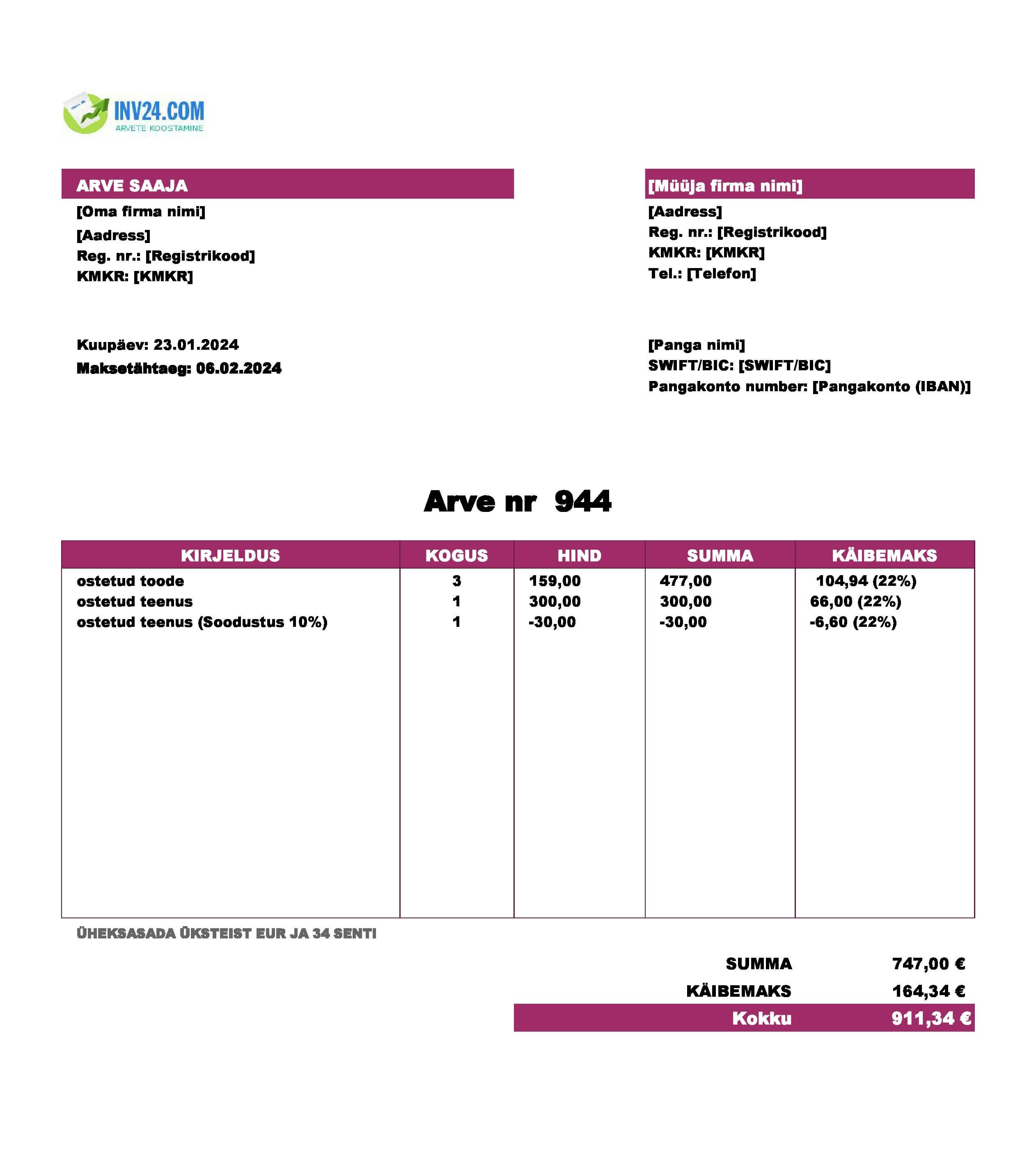 ostuarve näidis (Excel / Google Sheets) ostuarve näidis (Excel / Google Sheets)
