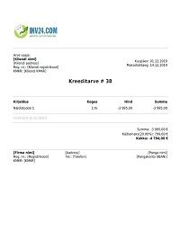 Kreeditarve blankett Kreeditarve blankett