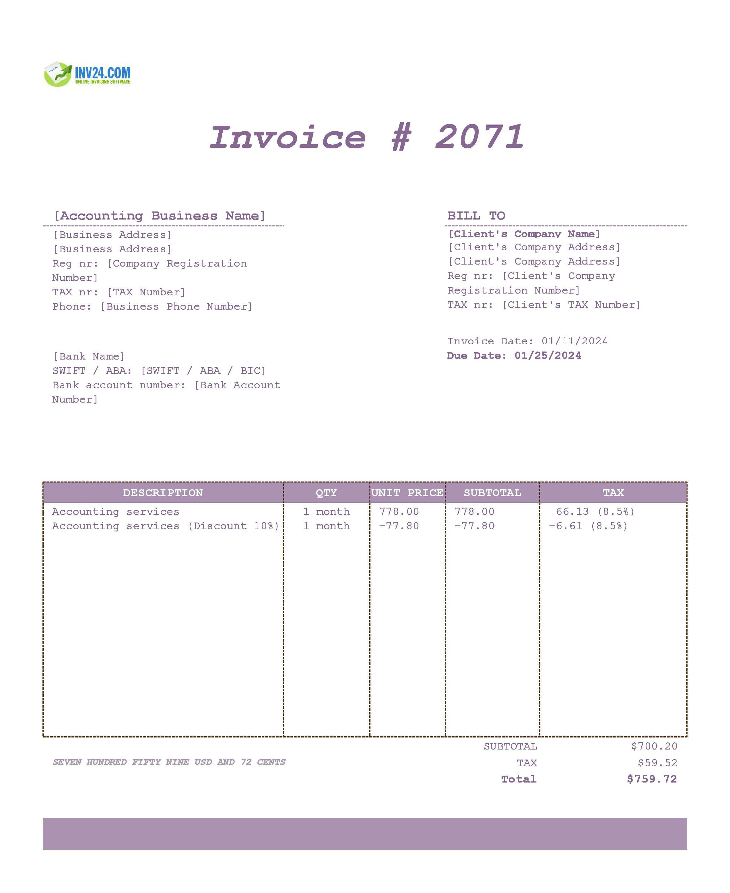 Accounting invoice template
