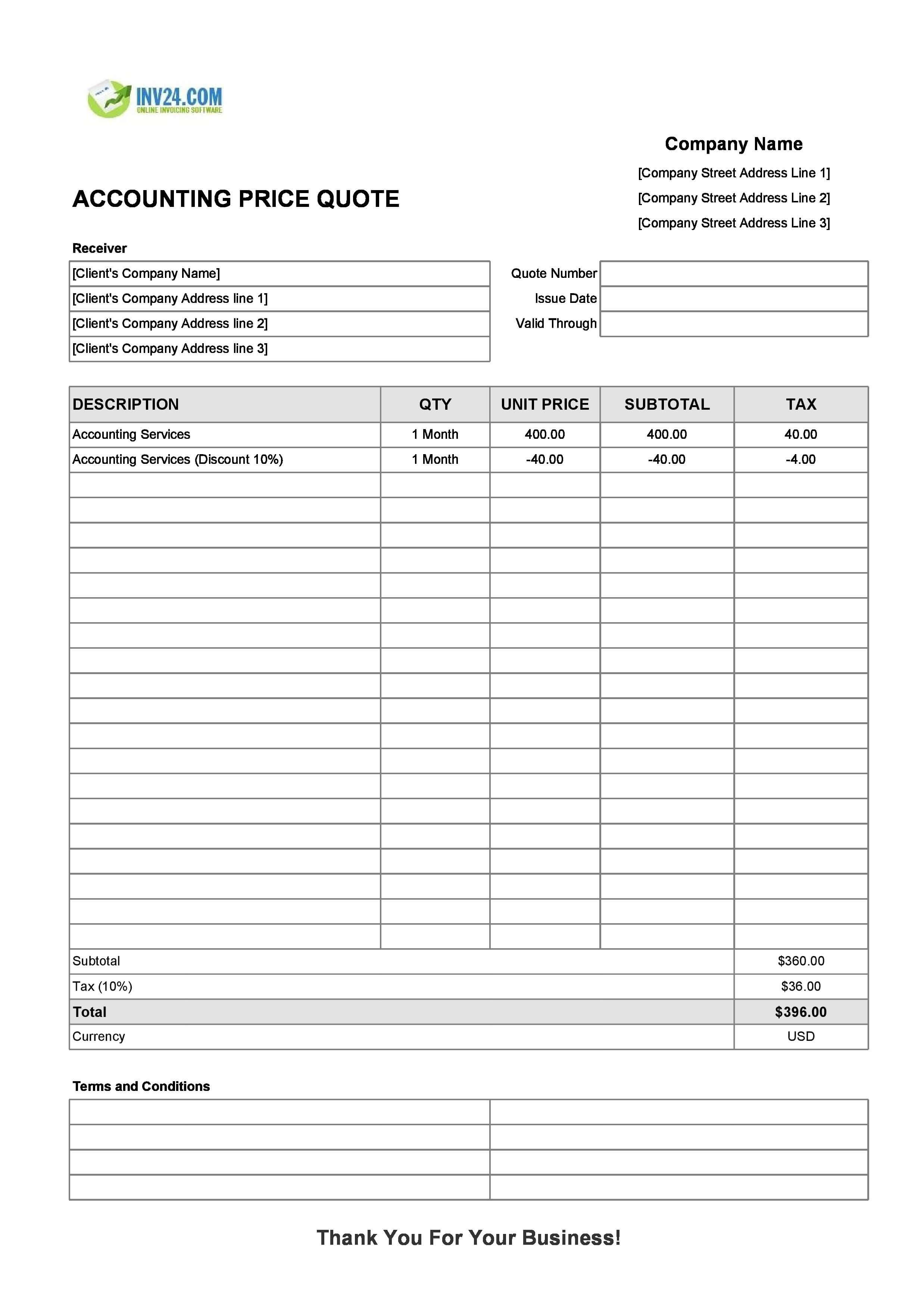 Accounting Quote Template (Excel / Google Sheets)