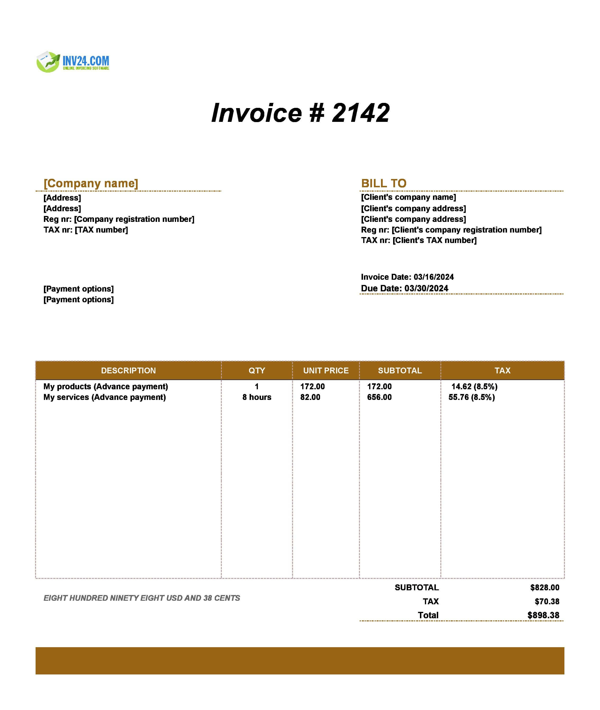 advance invoice template