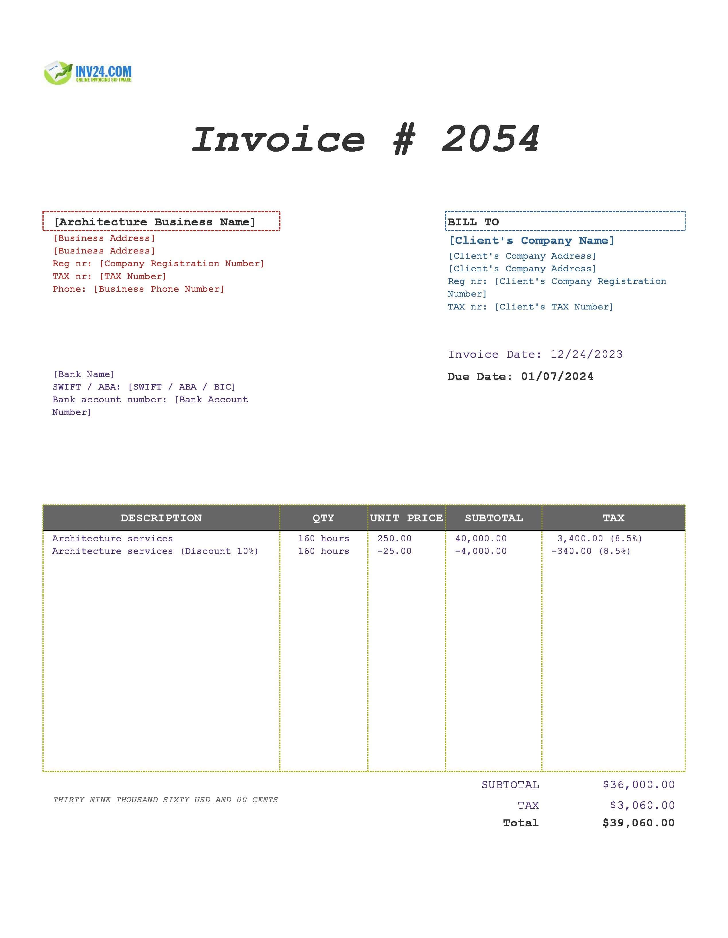 Architecture invoice template