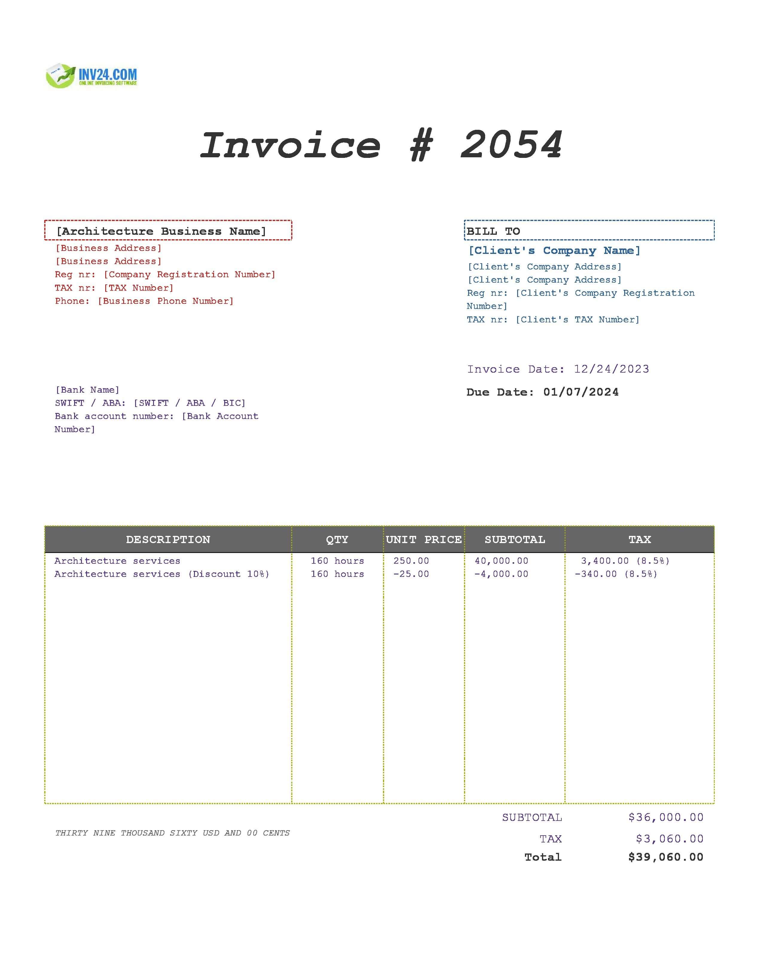 Architecture Invoice Template (Excel / Google Sheets) Architecture Invoice Template (Excel / Google Sheets)