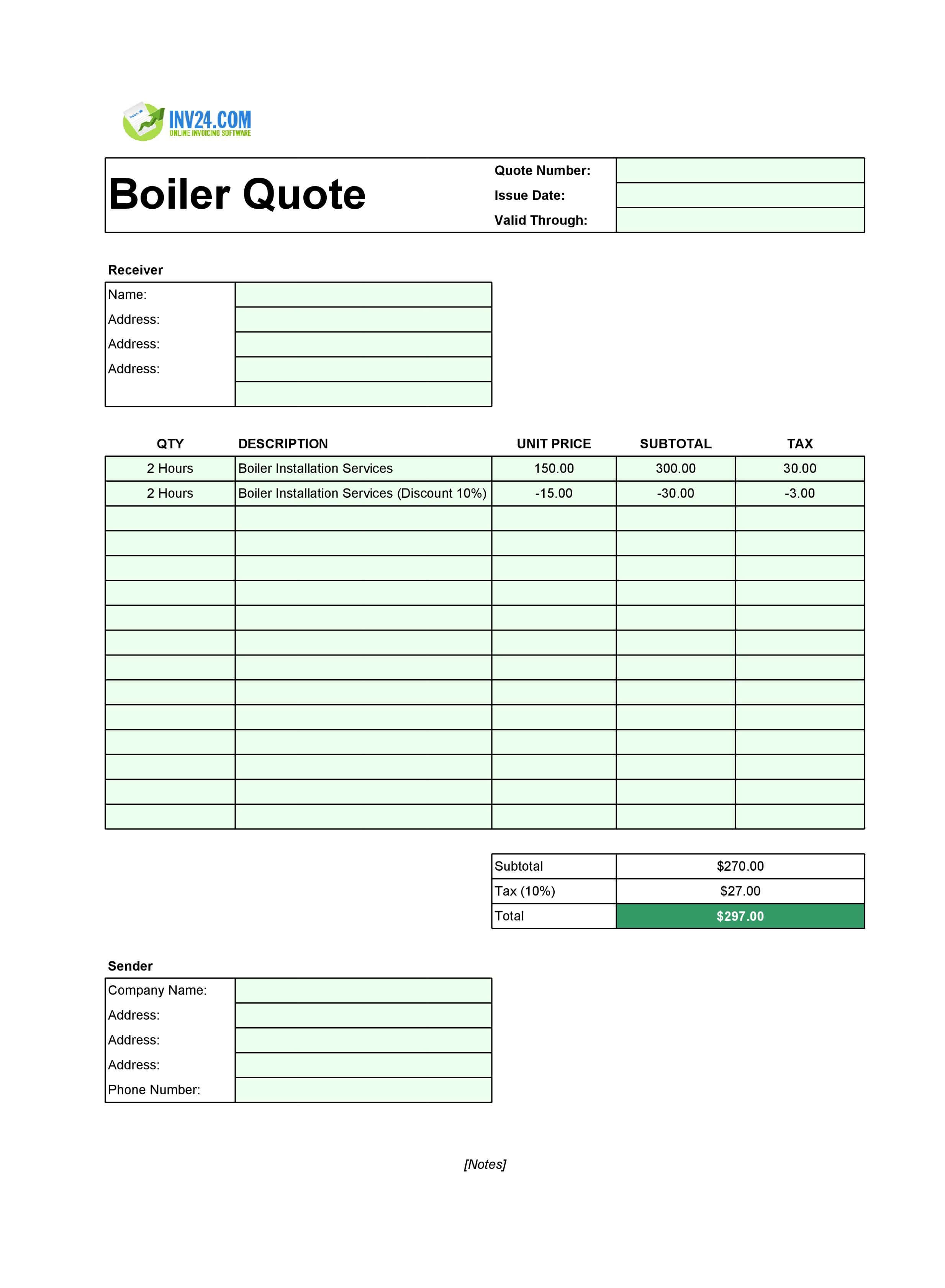 Boiler Quote Template (Excel / Google Sheets)