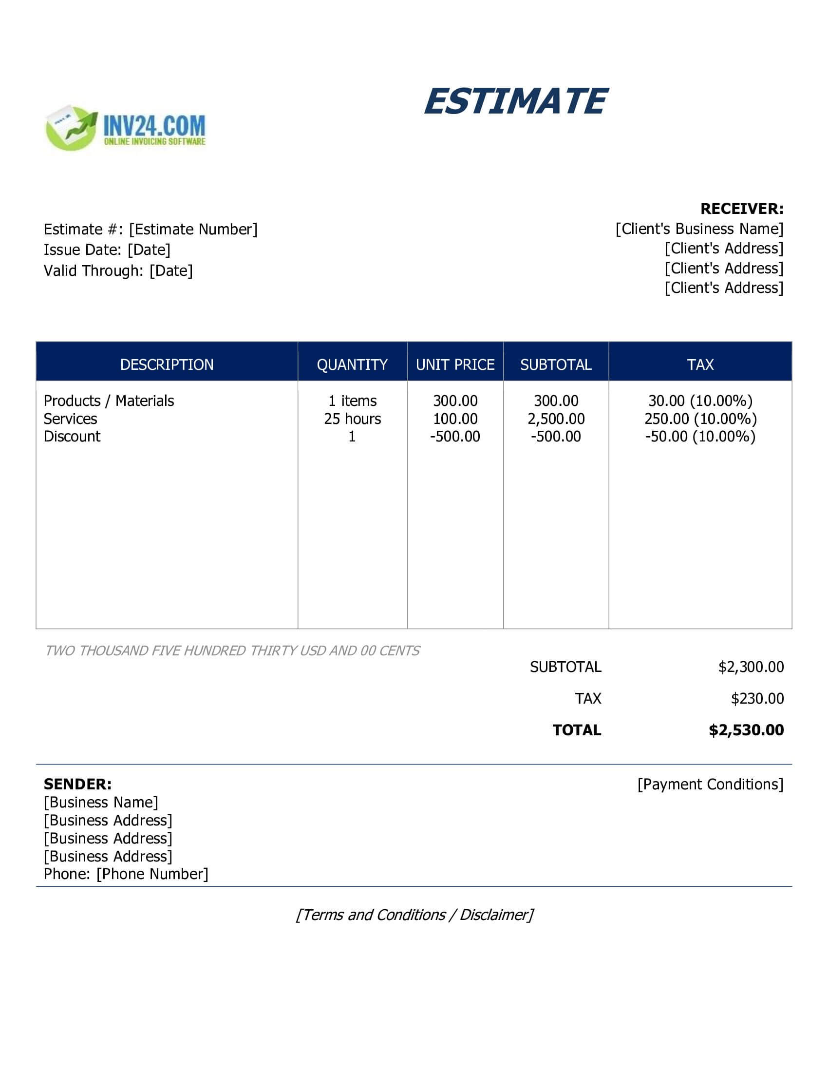 Business Estimate Template (Word / Google Docs) Business Estimate Template (Word / Google Docs)