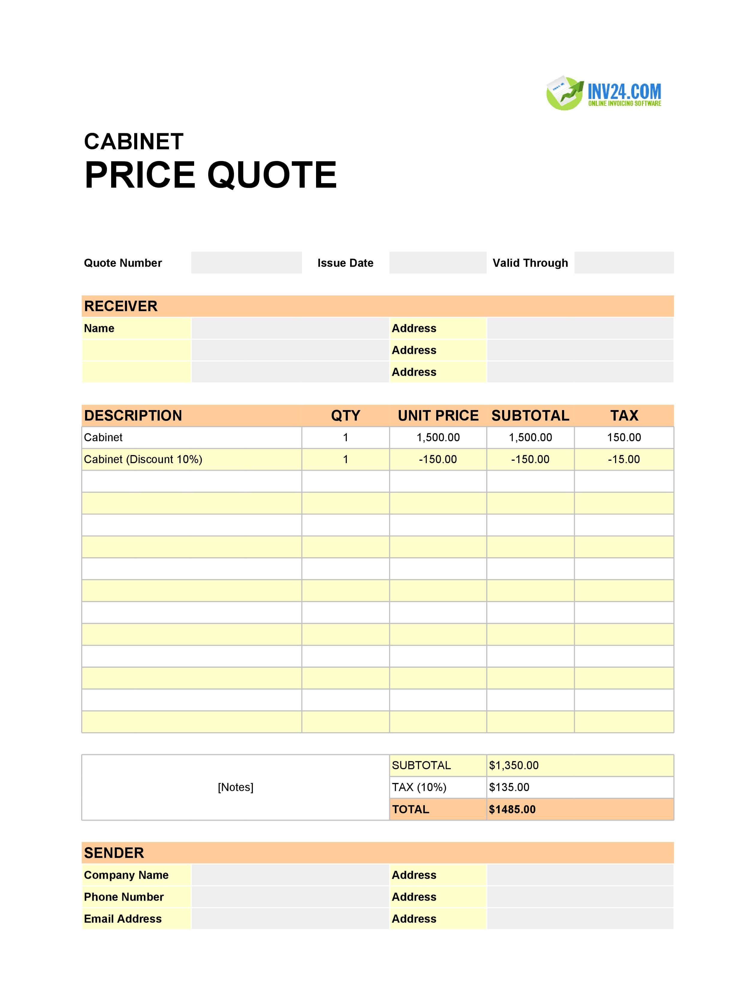 Cabinet Quote Template (Excel / Google Sheets)
