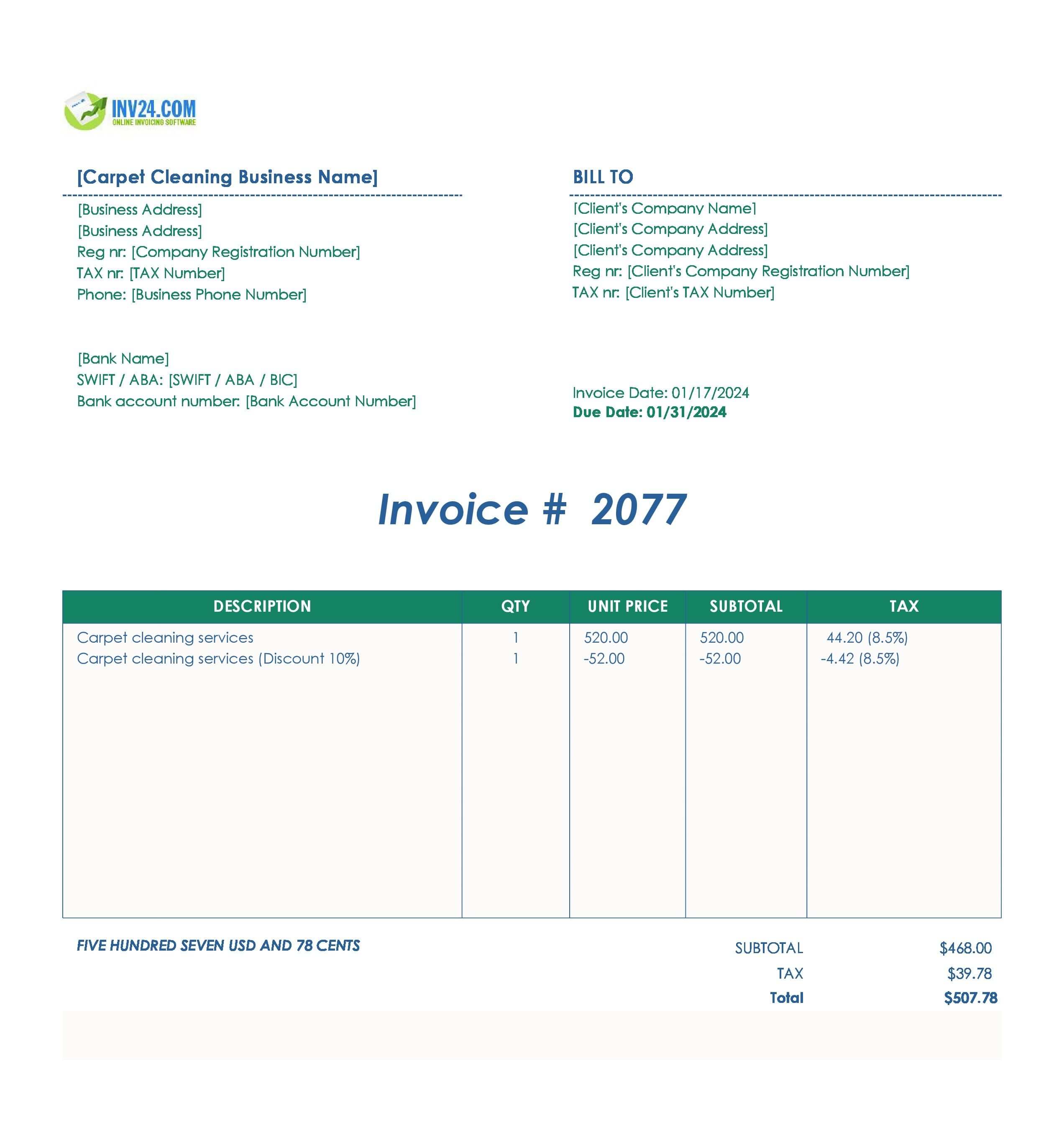 Carpet cleaning invoice template