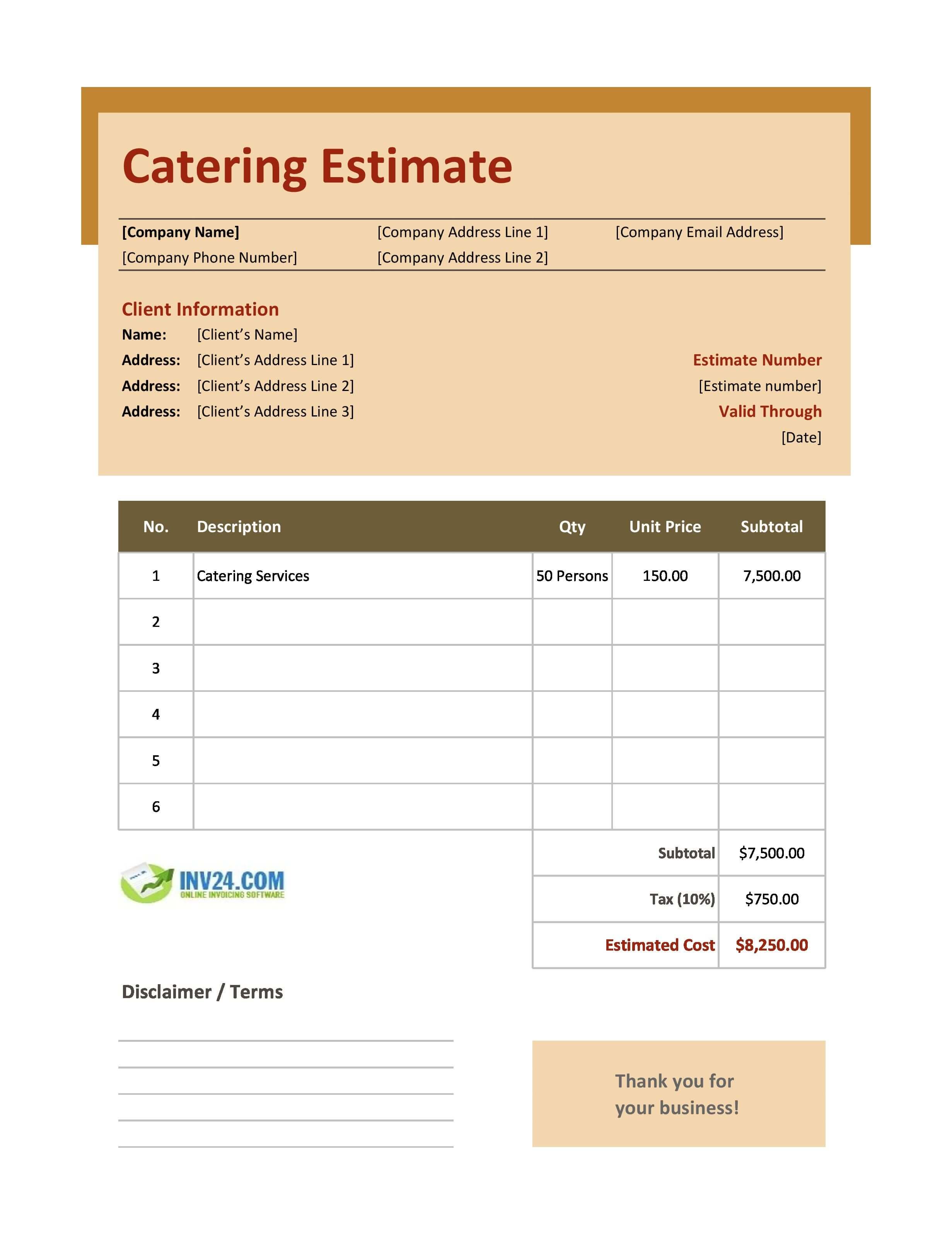 Catering Estimate Template (Excel / Google Sheets) Catering Estimate Template (Excel / Google Sheets)