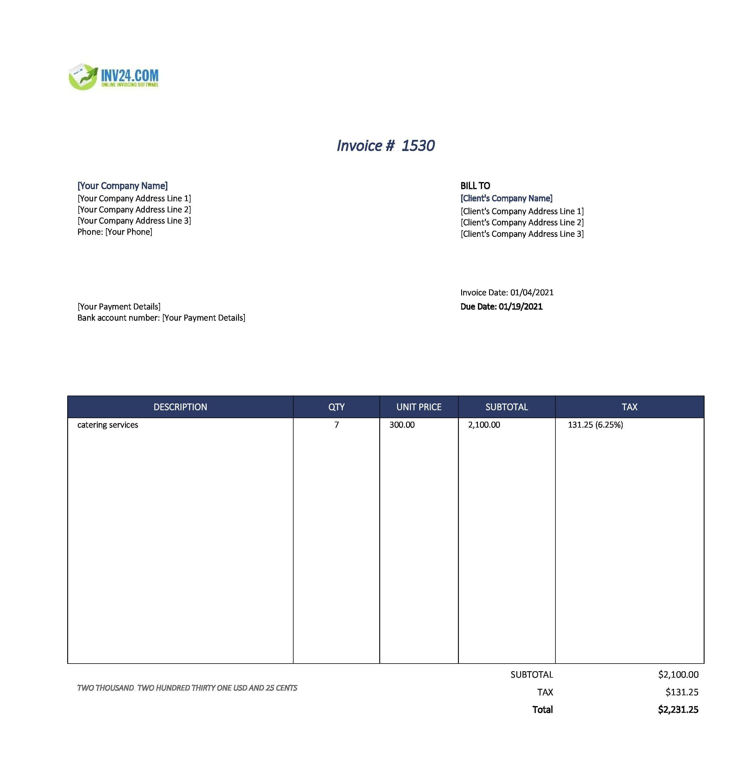 Catering invoice template