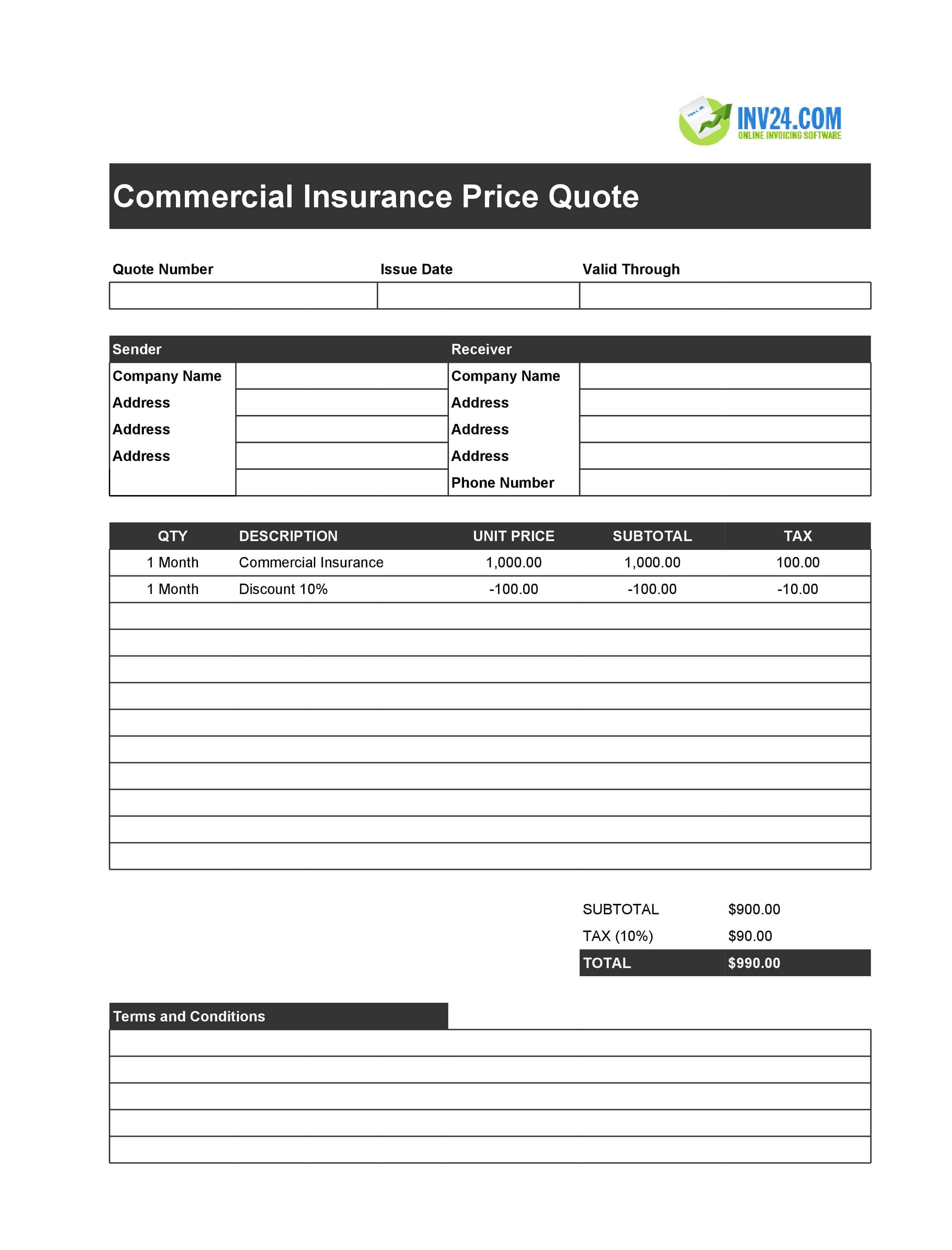 Commercial Insurance Quote Template (Excel / Google Sheets)
