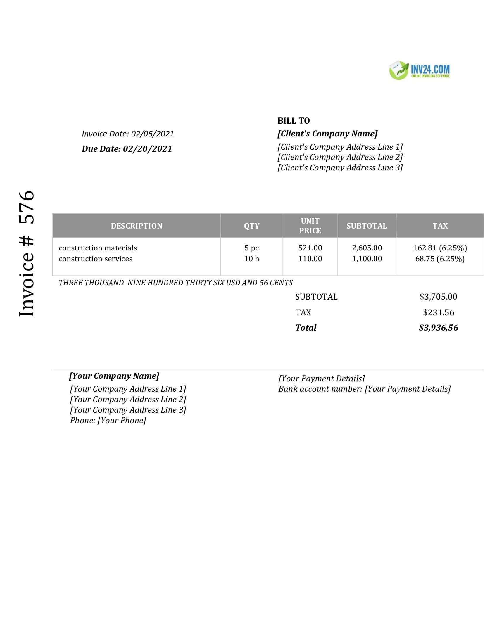 Construction invoice template Construction invoice template