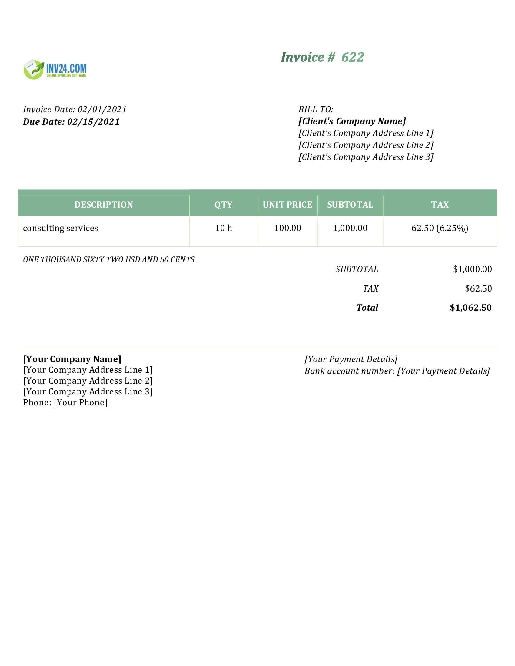 Consulting Invoice Template (Word) Inside Free Consulting Invoice Template Word