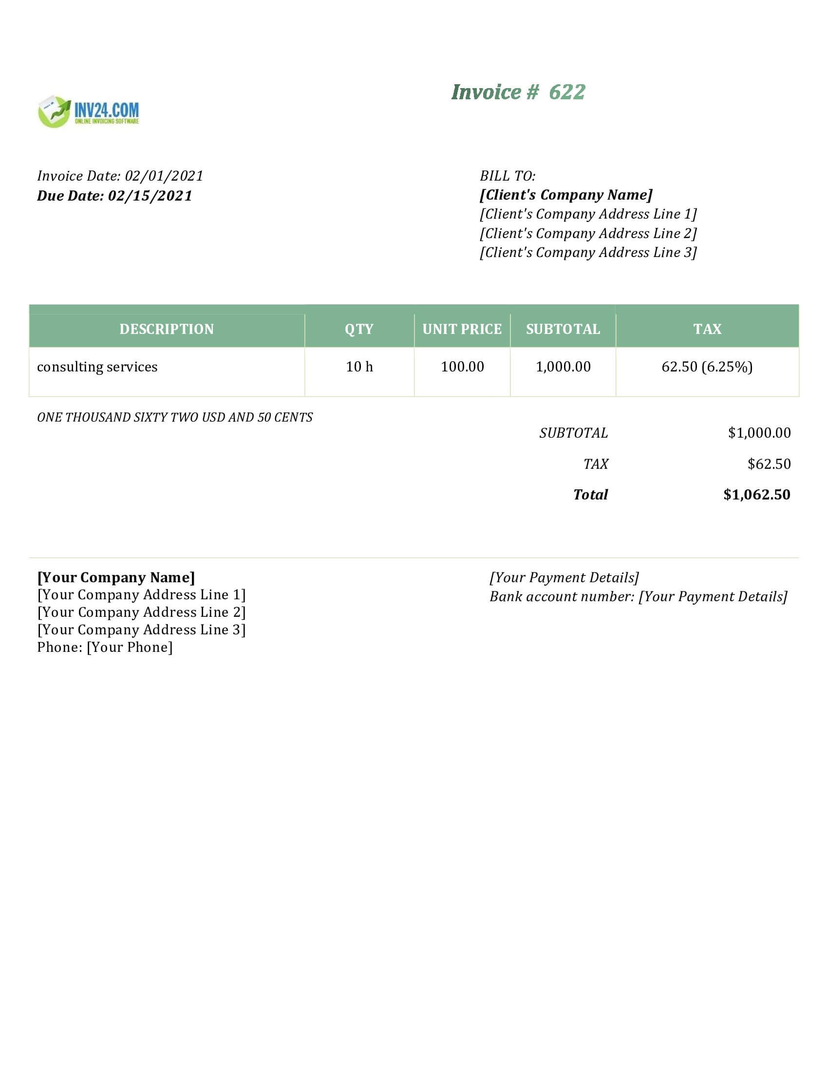 Consulting invoice template