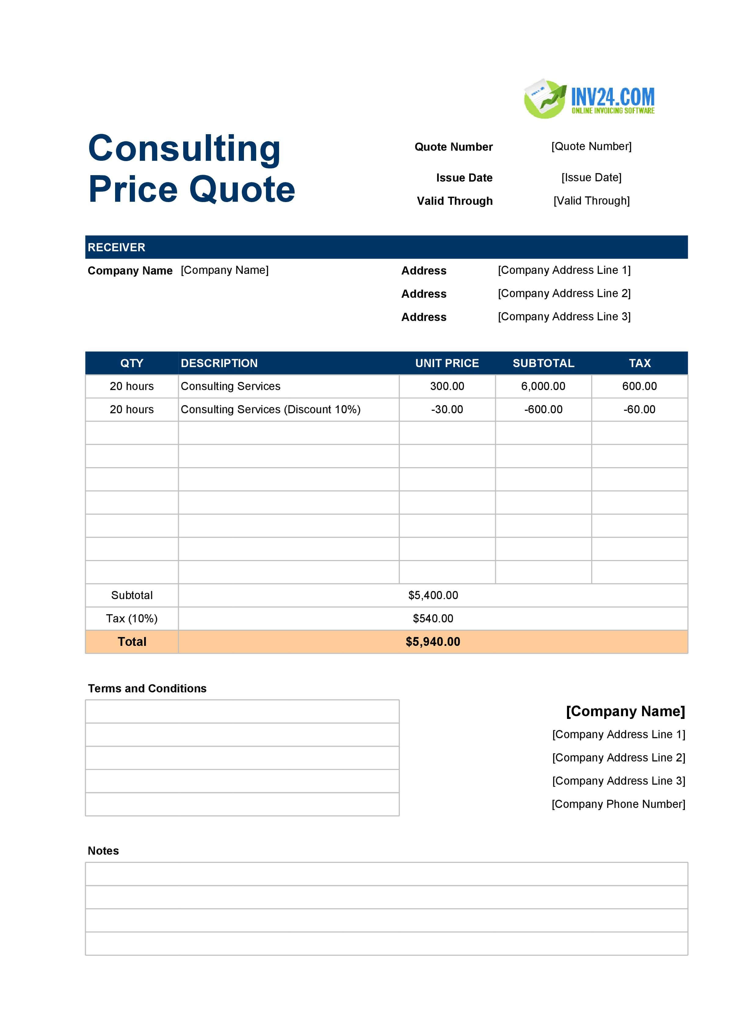 Consulting Quote Template (Excel / Google Sheets)
