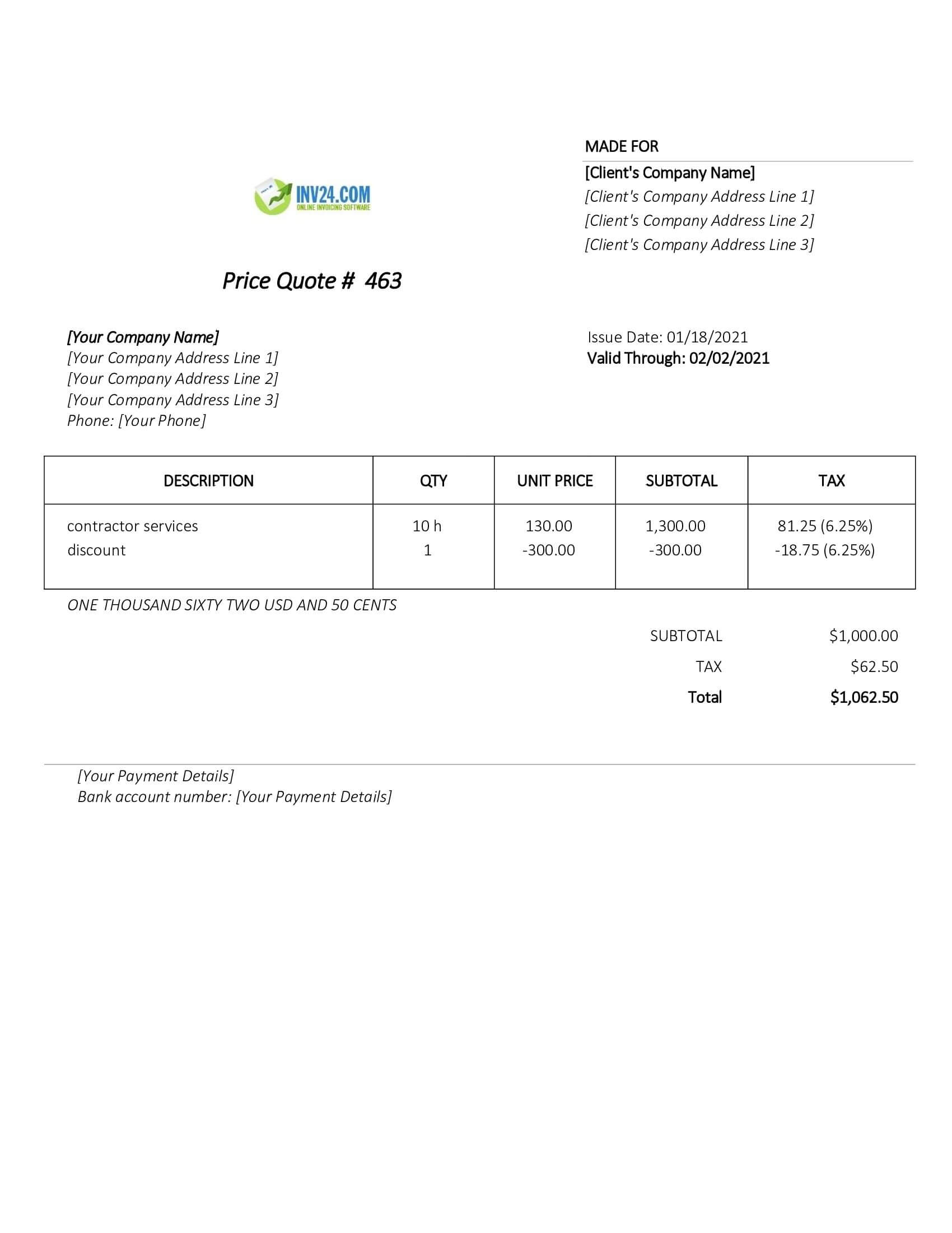 Contractor Quote Template (Word / Google Docs) Contractor Quote Template (Word / Google Docs)