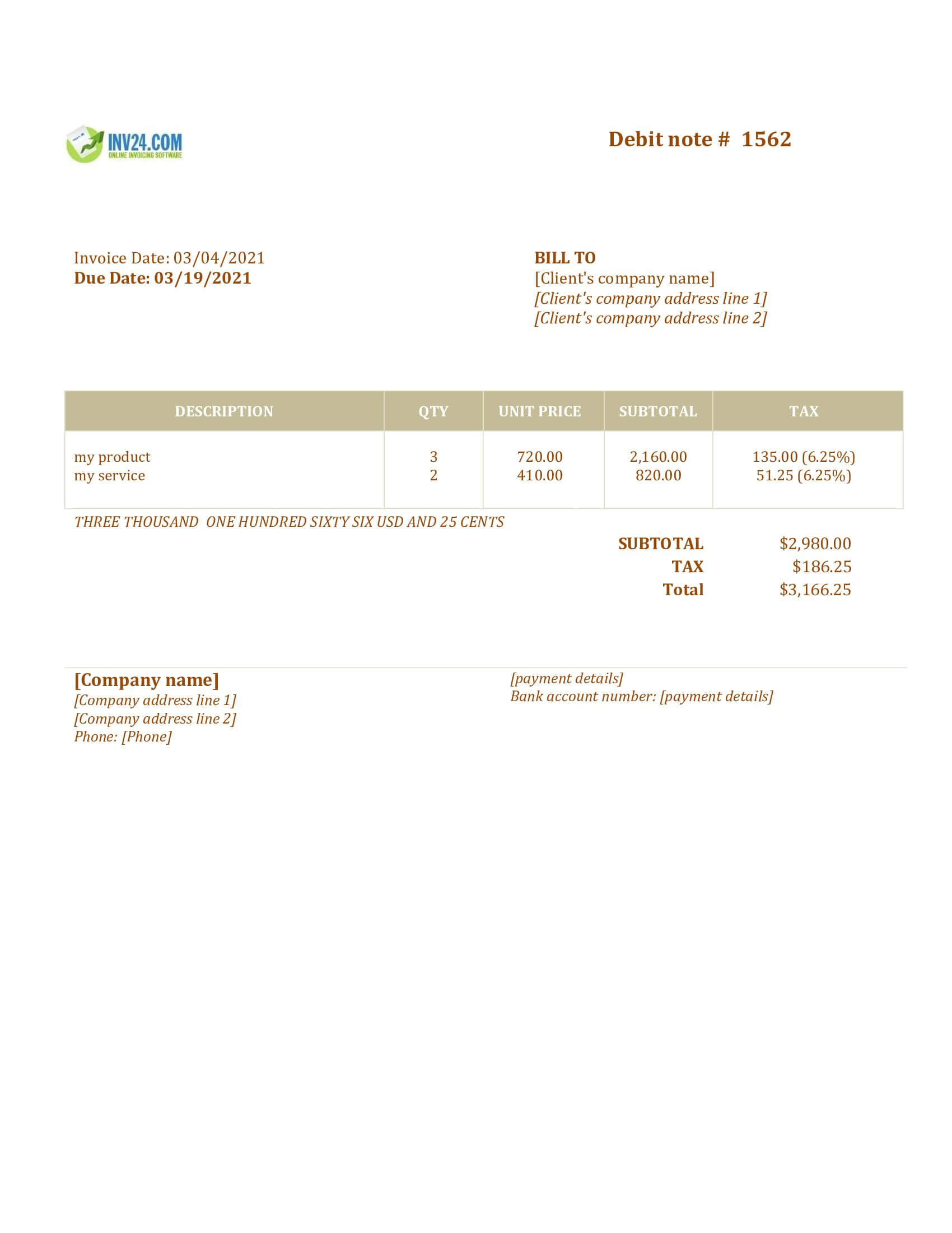 Debit Note Sample (Word) For Credit Note Template Doc