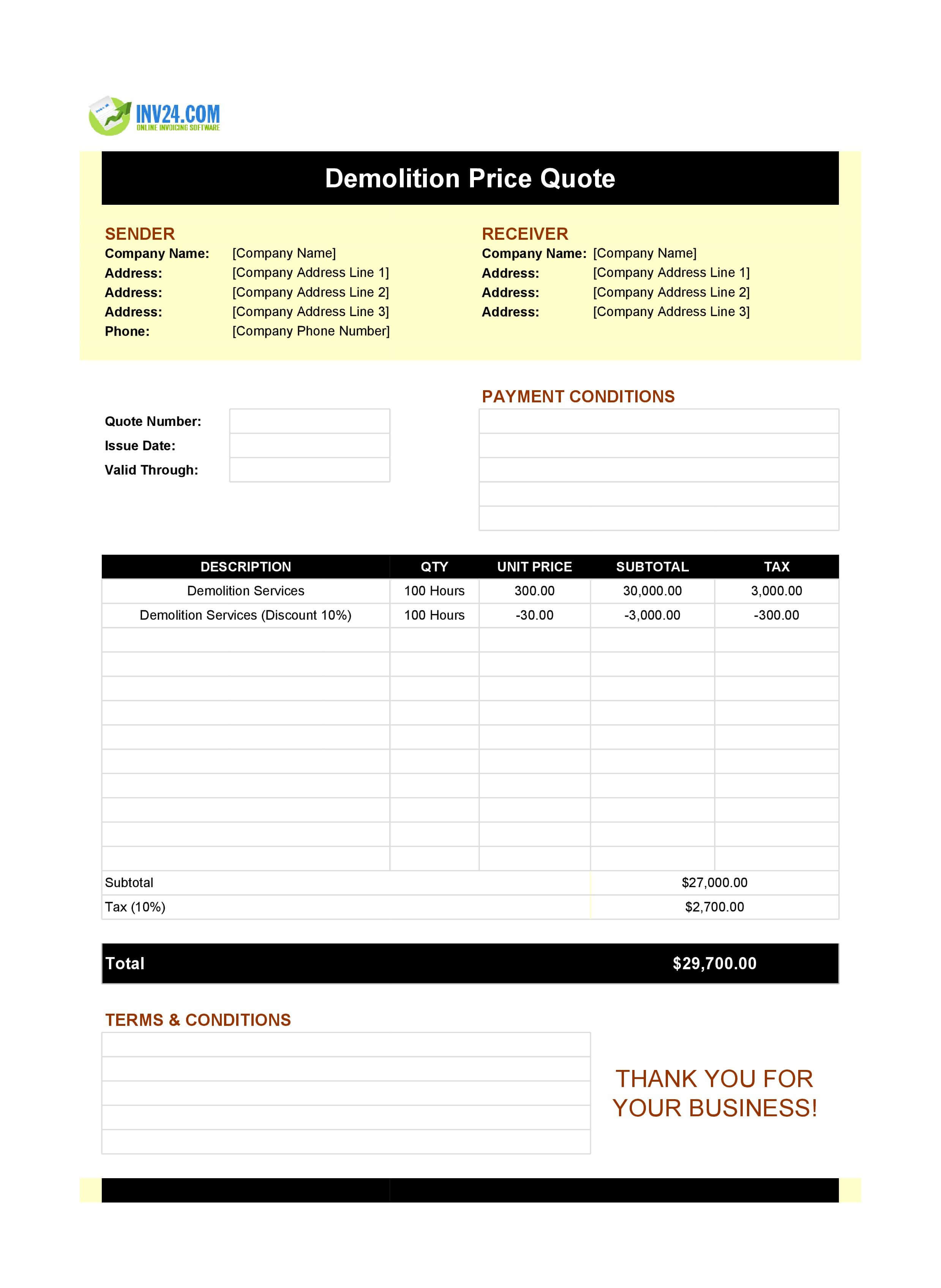 Demolition Quote Template (Excel / Google Sheets)