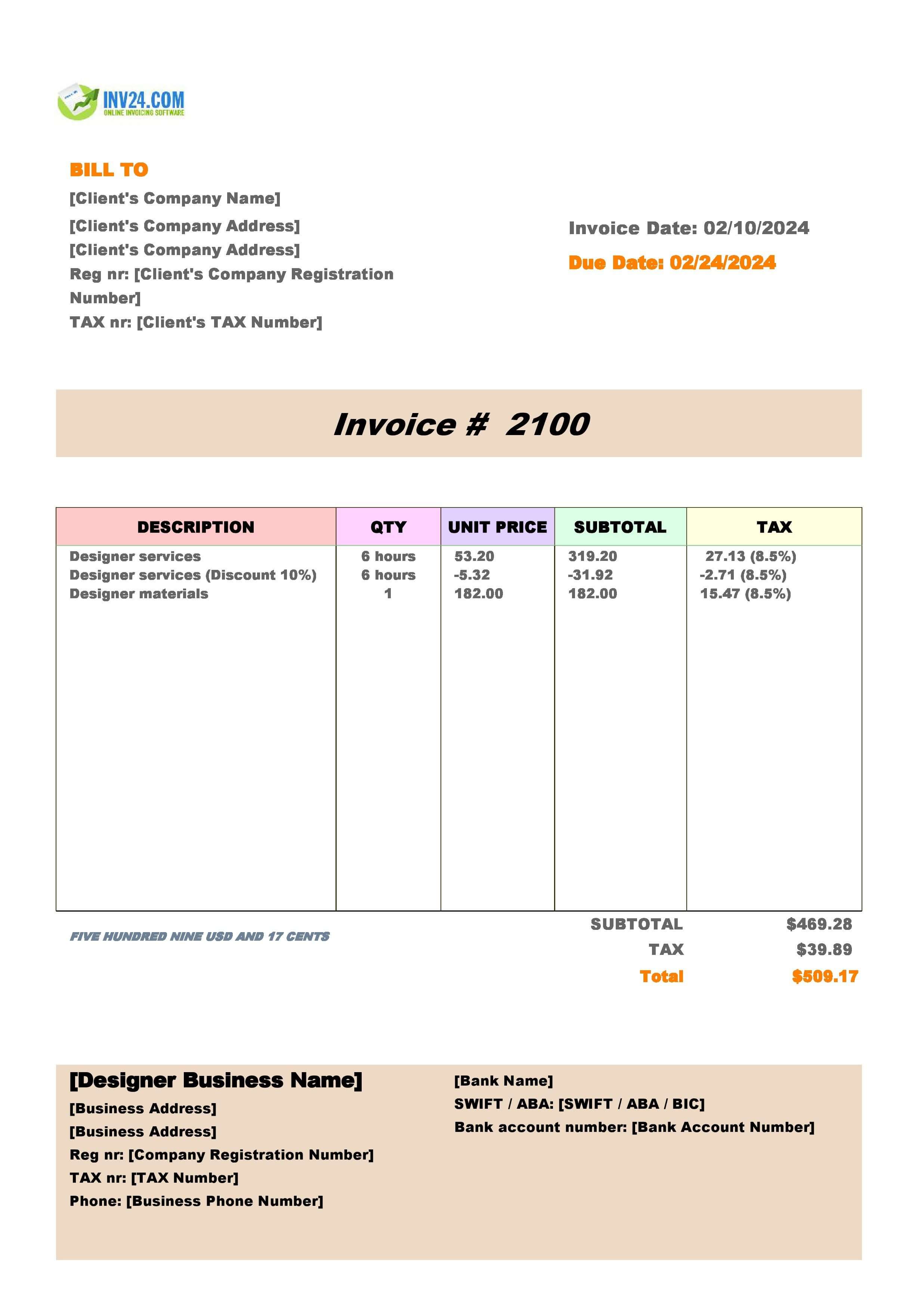 Designer invoice template