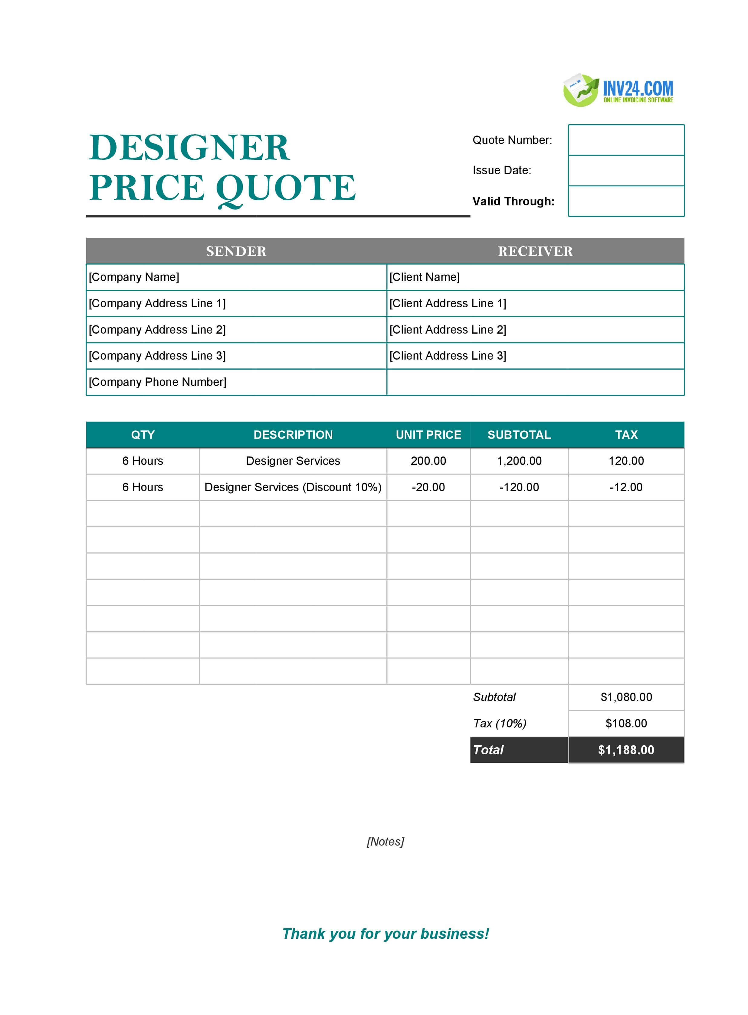 Designer Quote Template (Excel / Google Sheets)