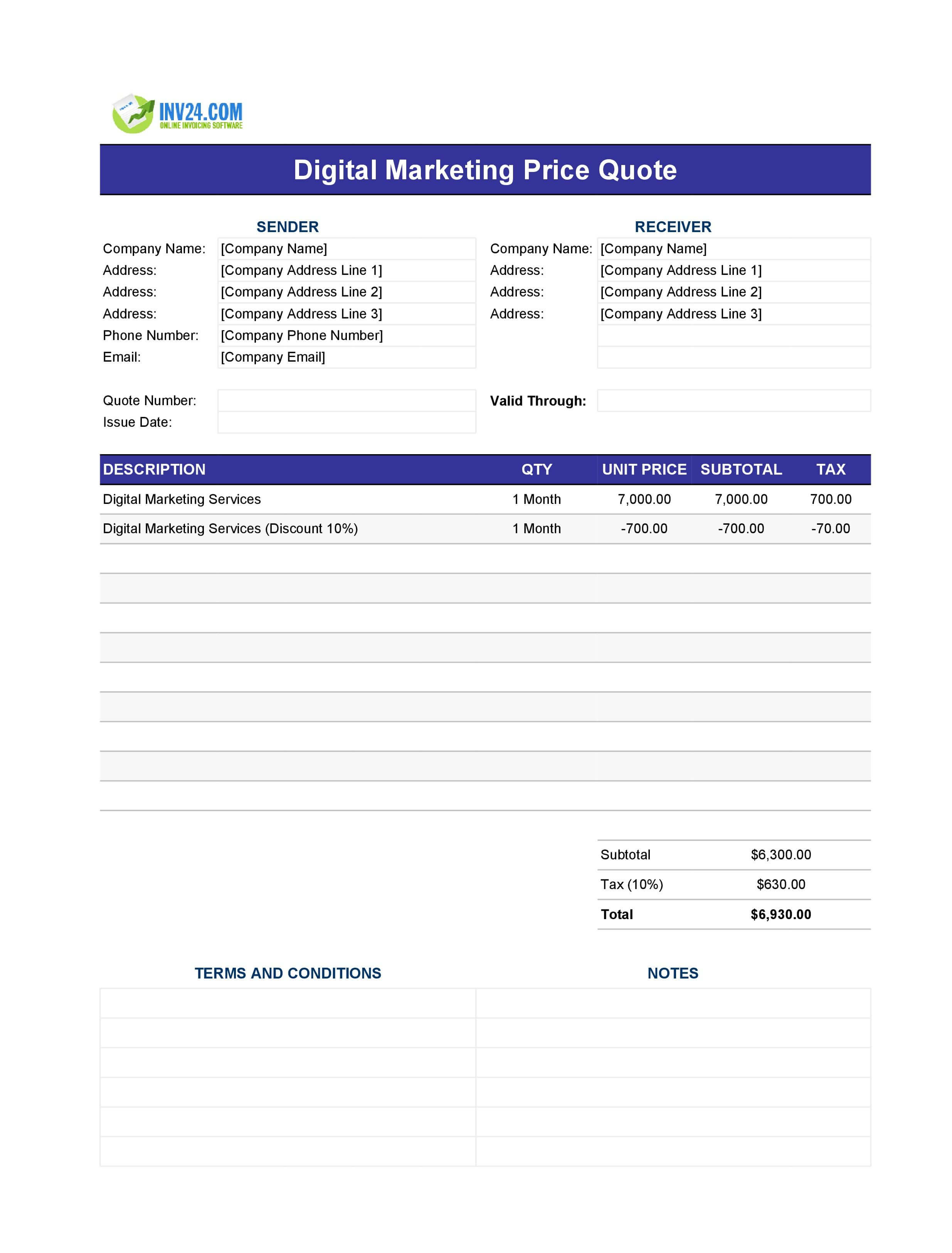 Digital Marketing Quote Template (Excel / Google Sheets)