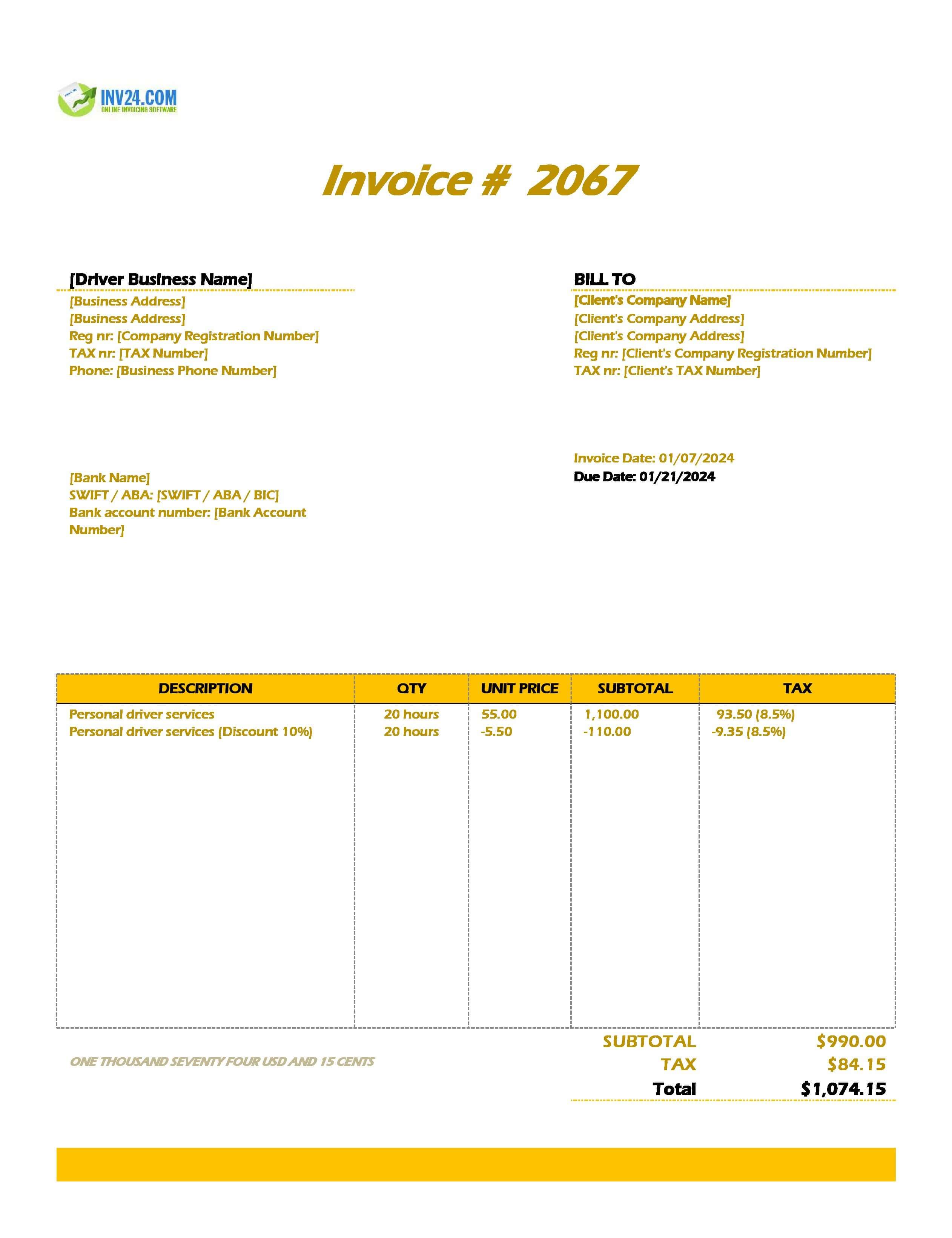 Driver invoice template