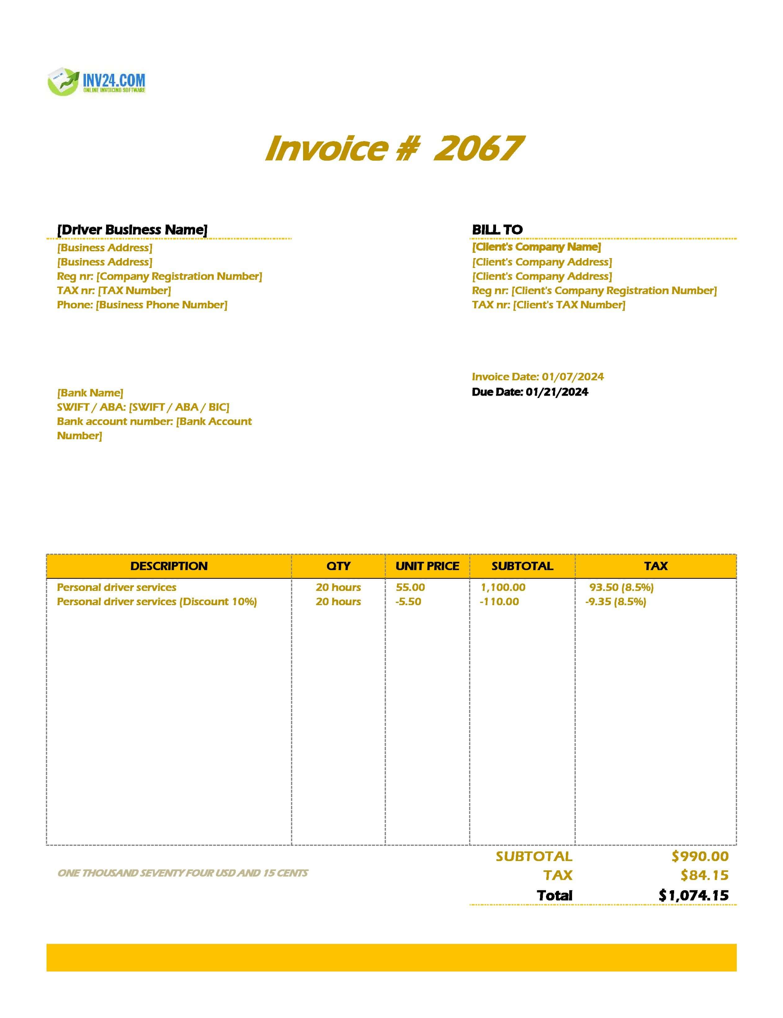 Driver Invoice Template (Excel / Google Sheets) Driver Invoice Template (Excel / Google Sheets)