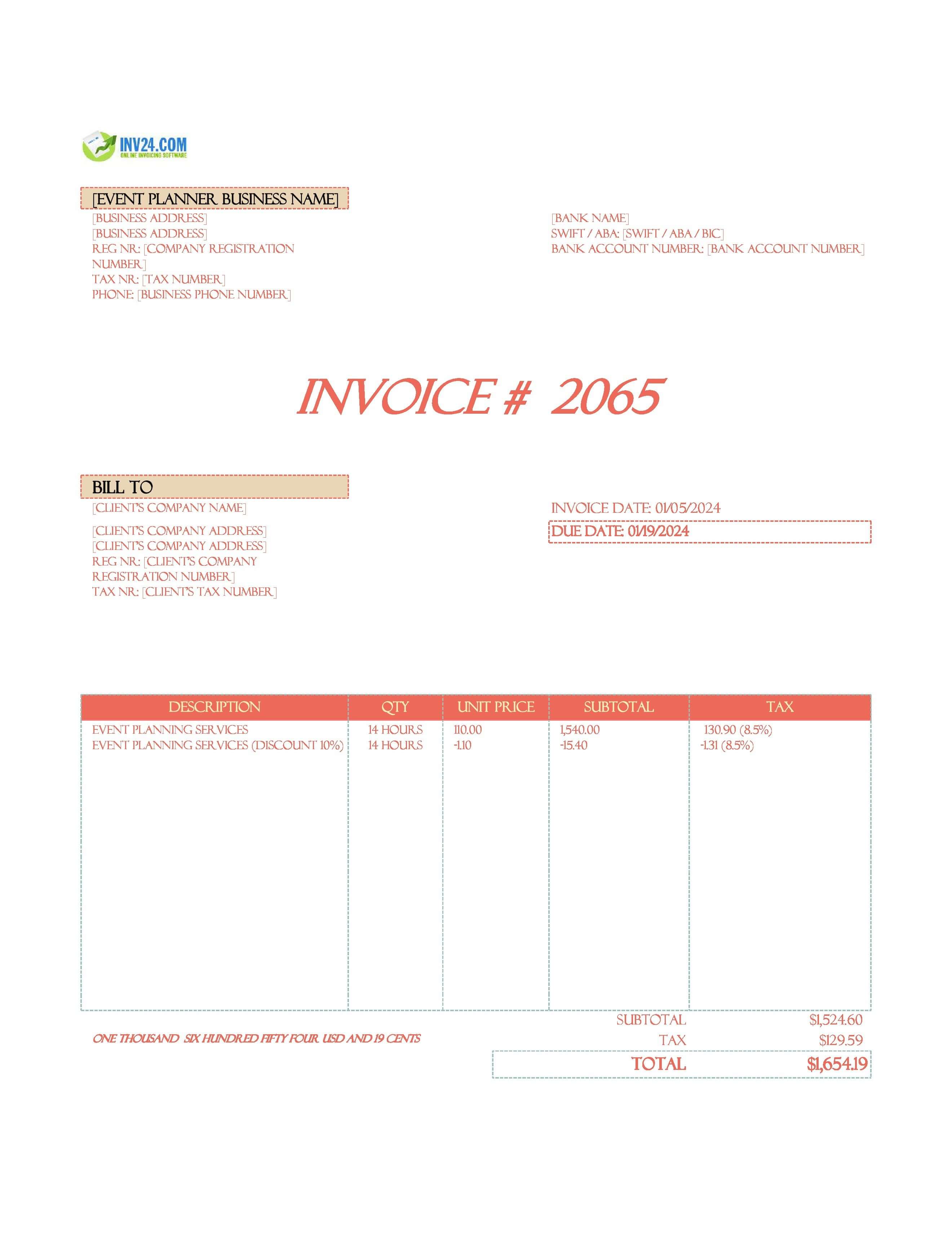 Event Planner Invoice Template (Excel / Google Sheets)