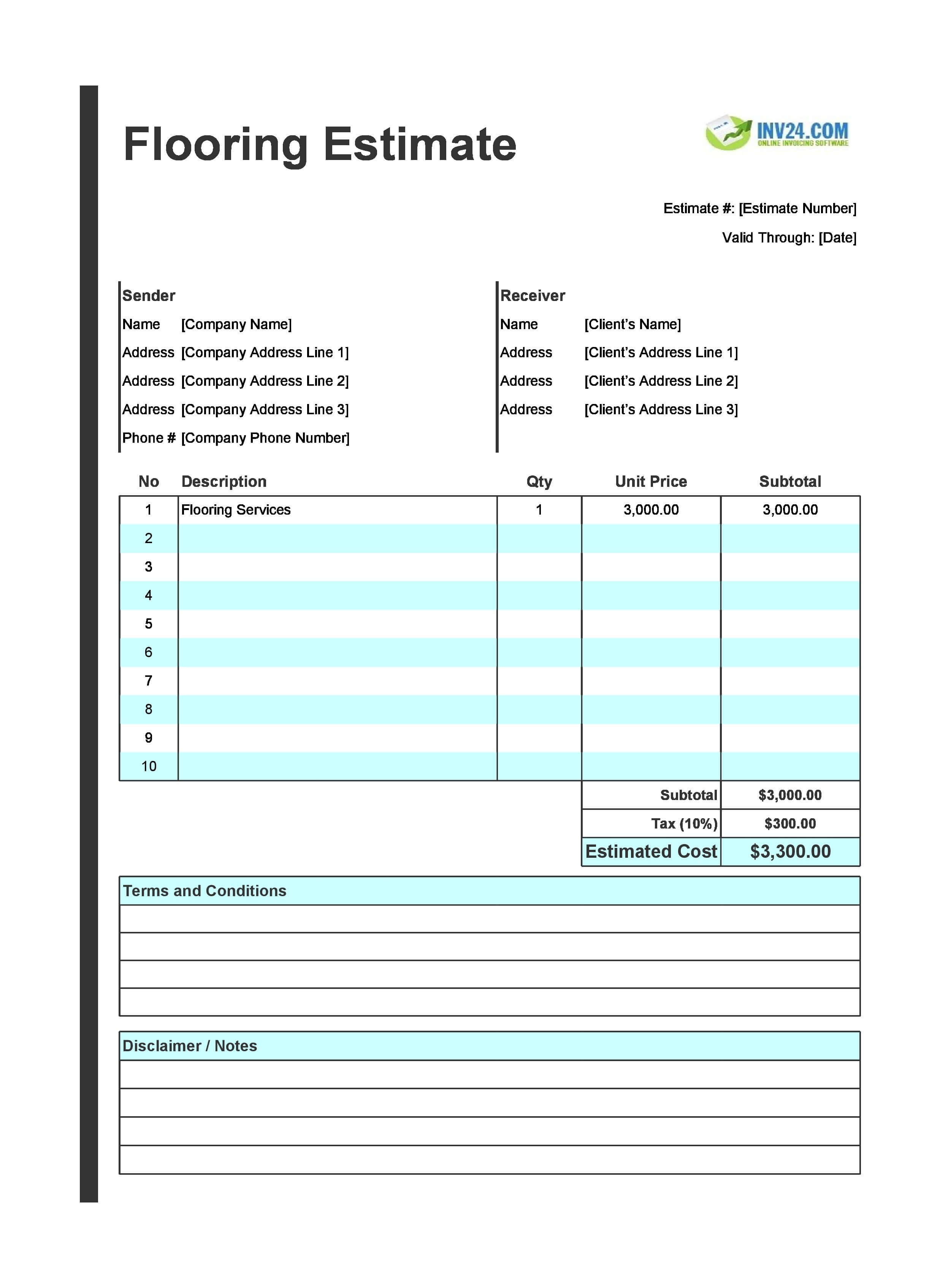 Flooring Estimate Template (Excel / Google Sheets) Flooring Estimate Template (Excel / Google Sheets)