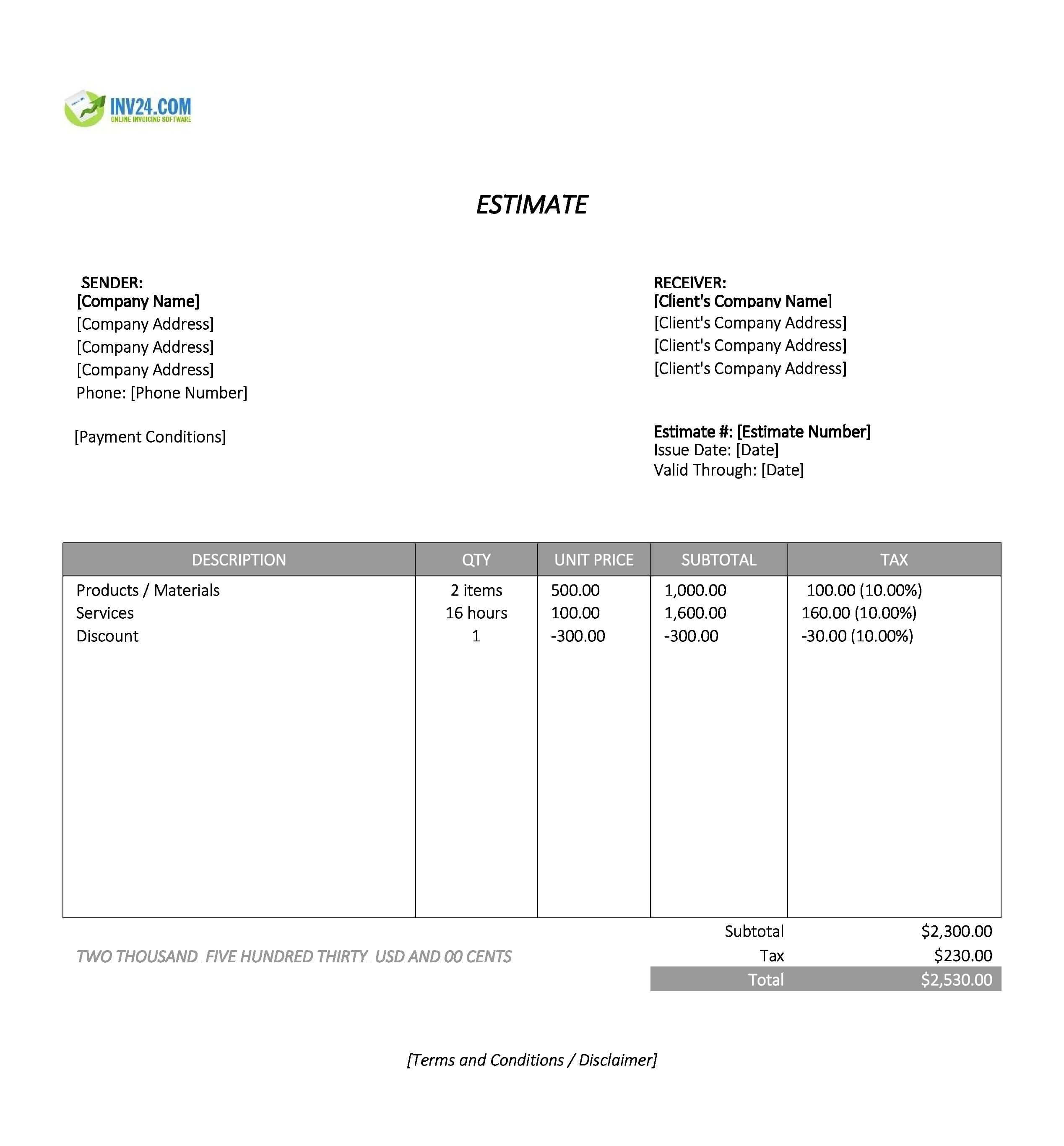 Formal Estimate Template (Excel / Google Sheets) Formal Estimate Template (Excel / Google Sheets)