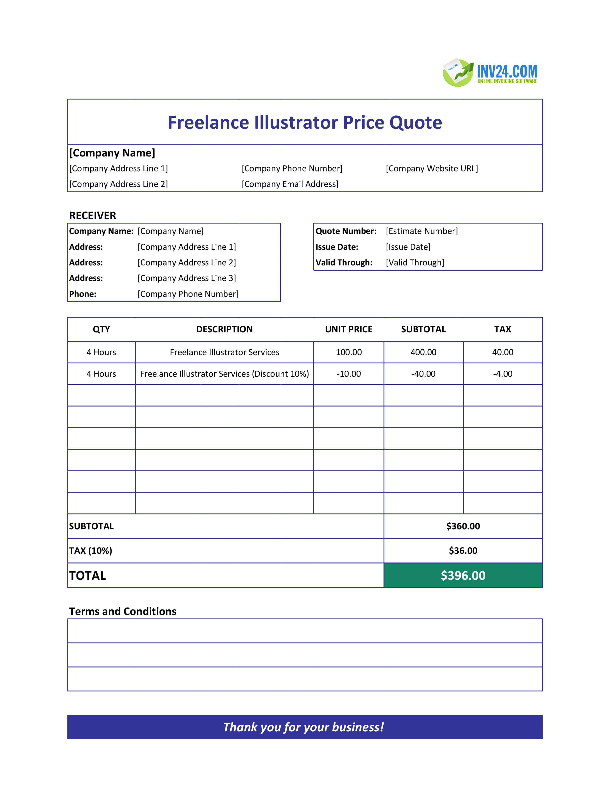 Freelance Illustrator Quote Template (Excel / Google Sheets)