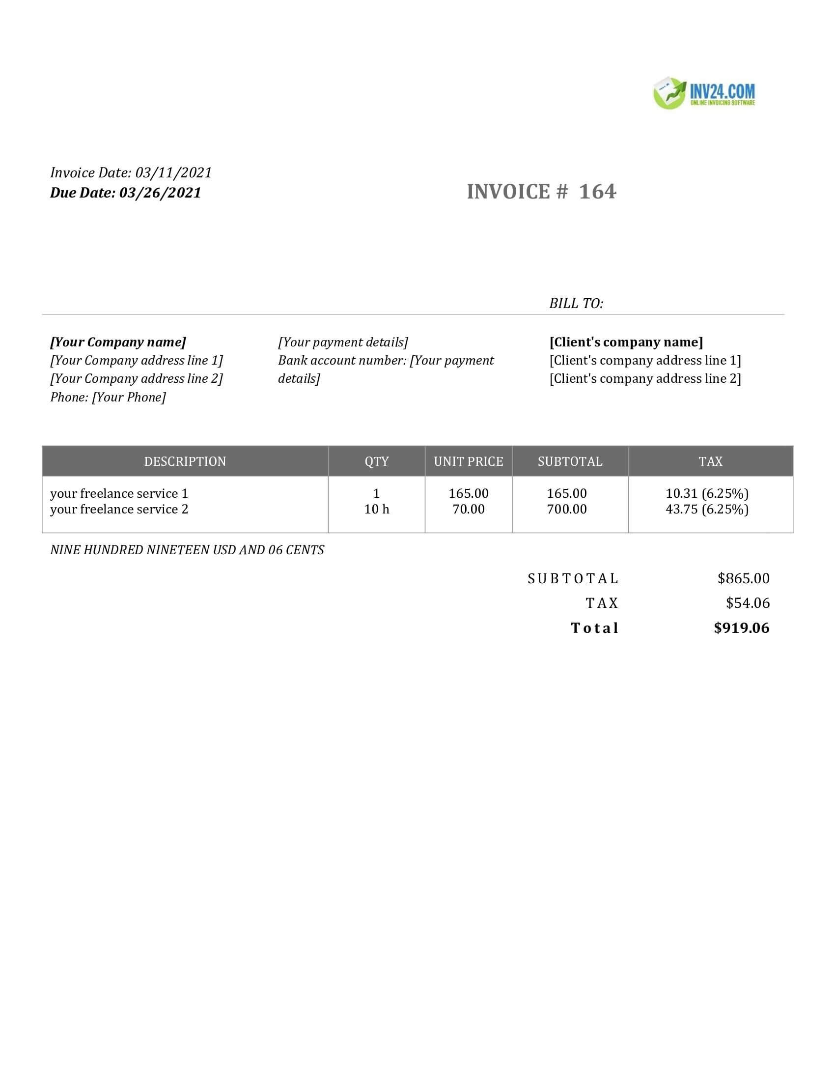 Freelance invoice template google docs