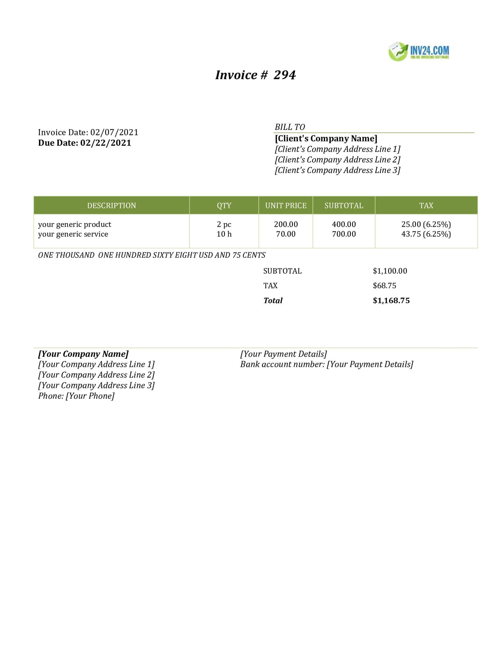 Generic invoice template